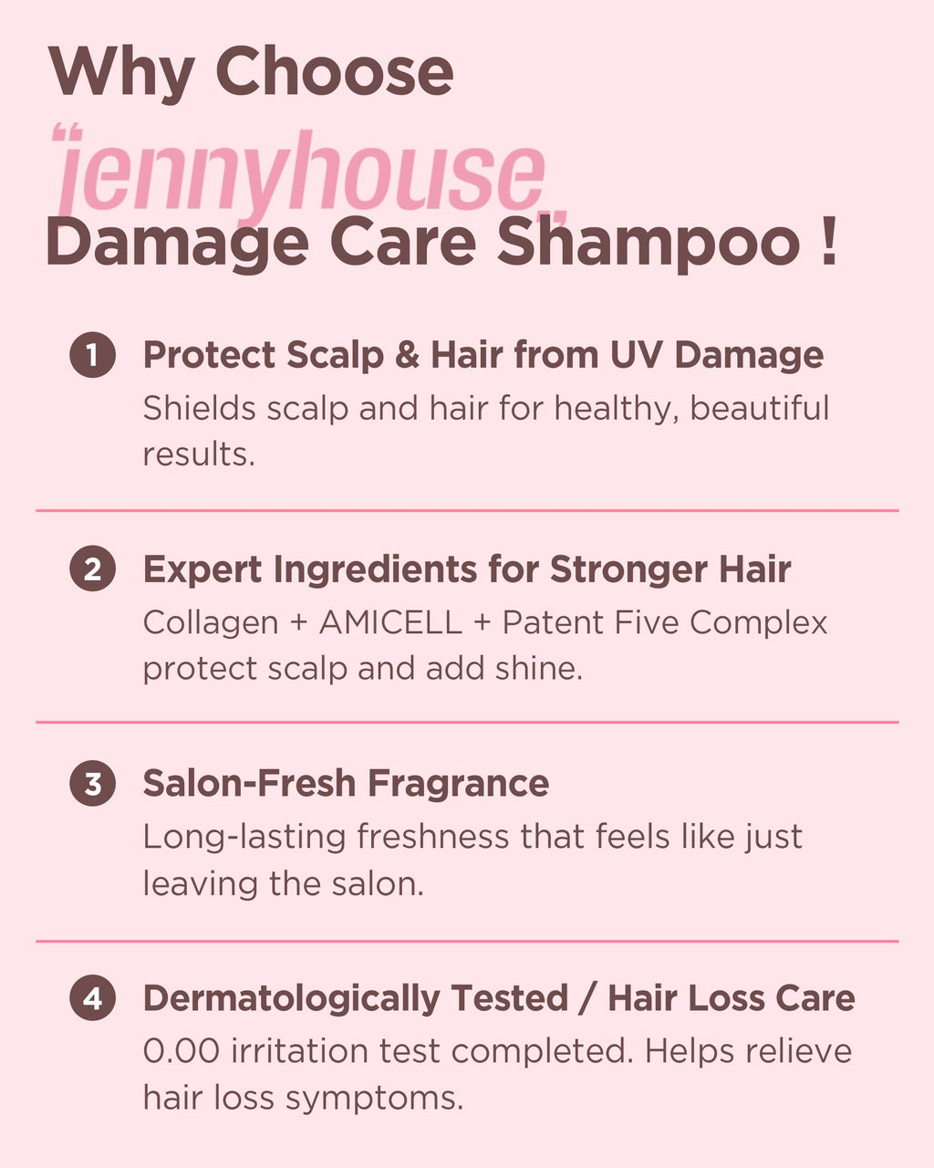 JENNYHOUSE Salon Therapy Damage Care Shampoo – Korean Beauty Hair Strengthening with Collagen & Panthenol | Floral Scent