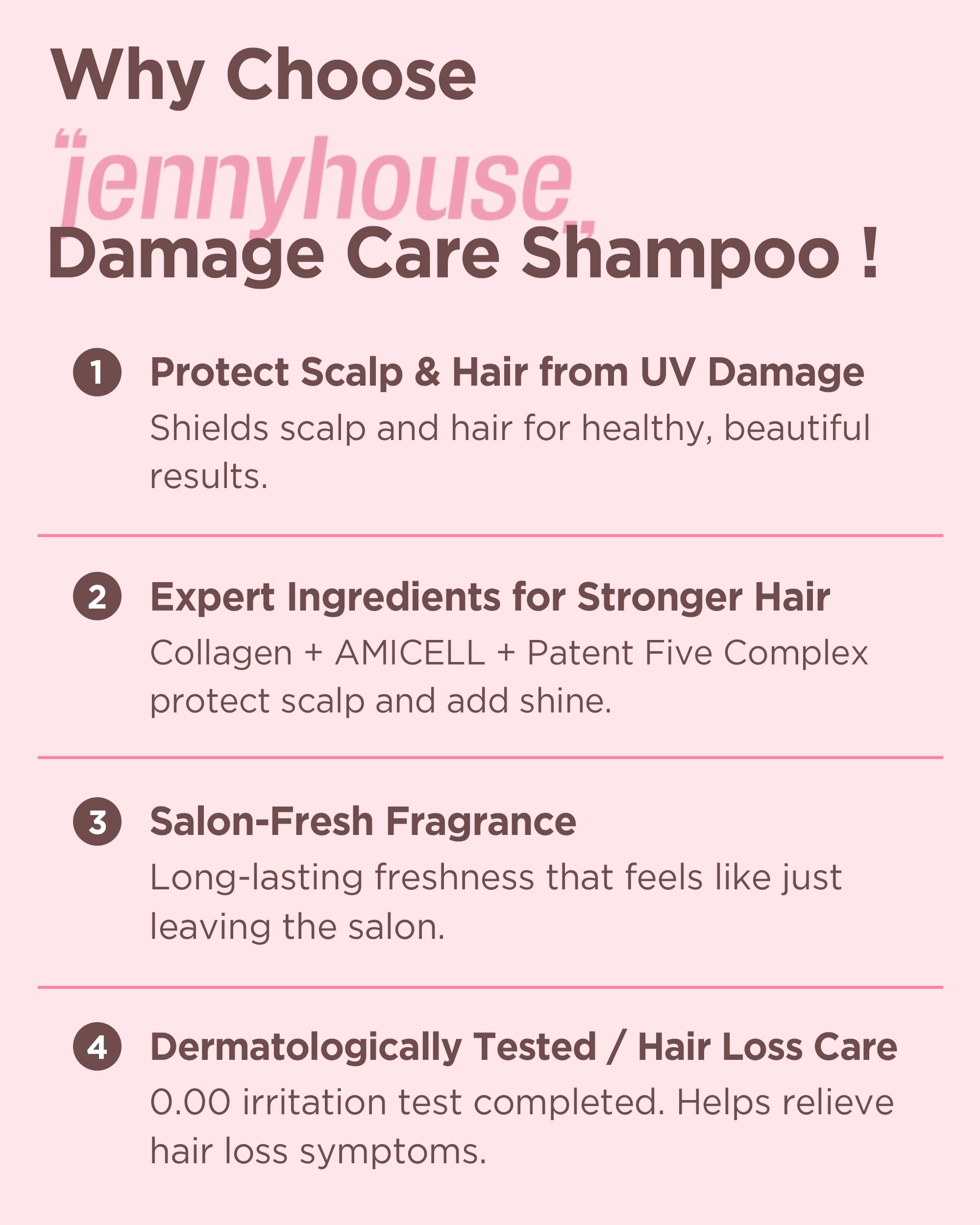 JENNYHOUSE Salon Therapy Damage Care Shampoo – Korean Beauty Hair Strengthening with Collagen & Panthenol | Floral Scent