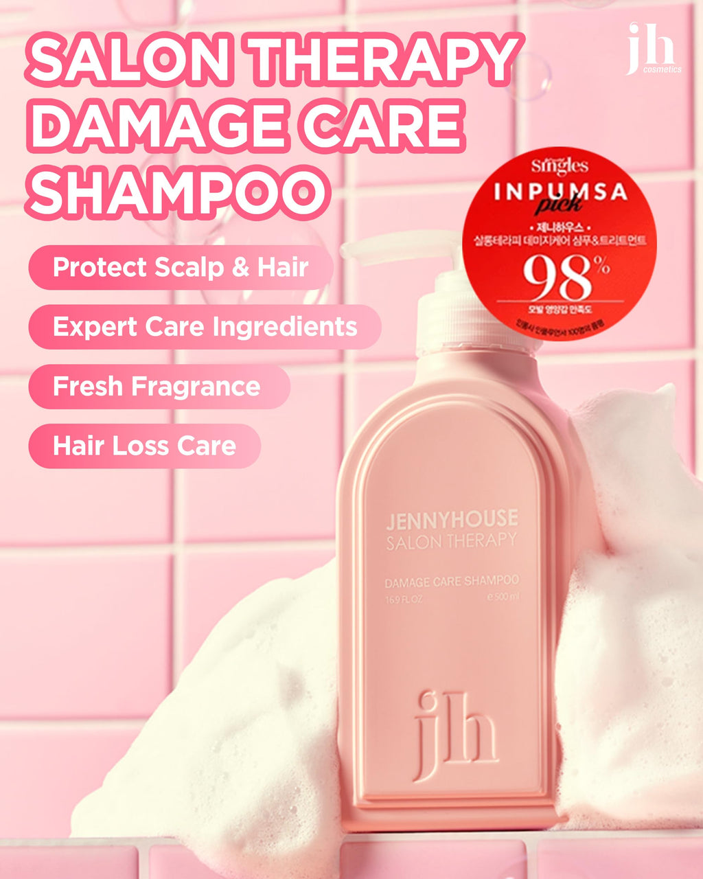 JENNYHOUSE Salon Therapy Damage Care Shampoo – Korean Beauty Hair Strengthening with Collagen & Panthenol | Floral Scent