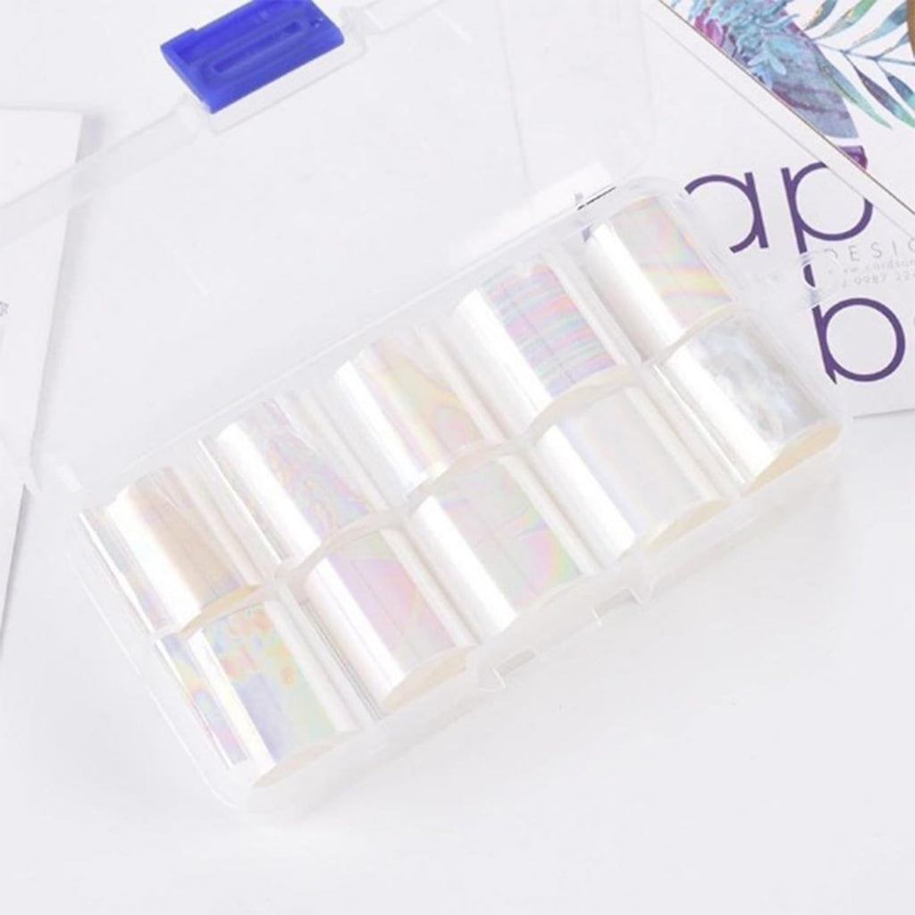 JERCLITY Aurora Transparent Nail Foil Transfer Sticker Kit – 20 Rolls for Iridescent Nail Art