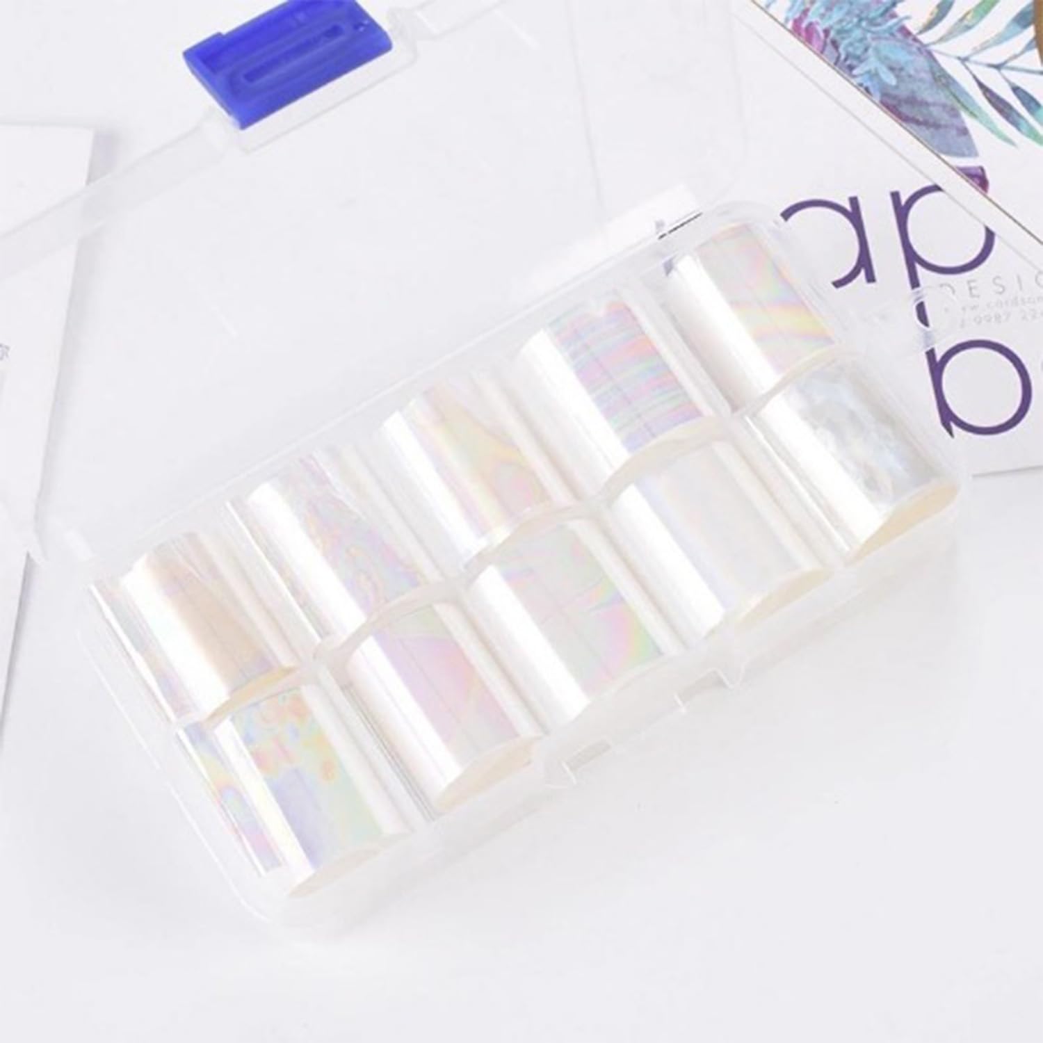 JERCLITY Aurora Transparent Nail Foil Transfer Sticker Kit – 20 Rolls for Iridescent Nail Art