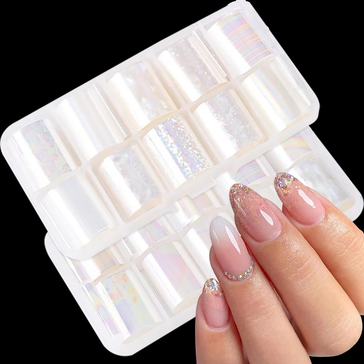 JERCLITY Aurora Transparent Nail Foil Transfer Sticker Kit – 20 Rolls for Iridescent Nail Art