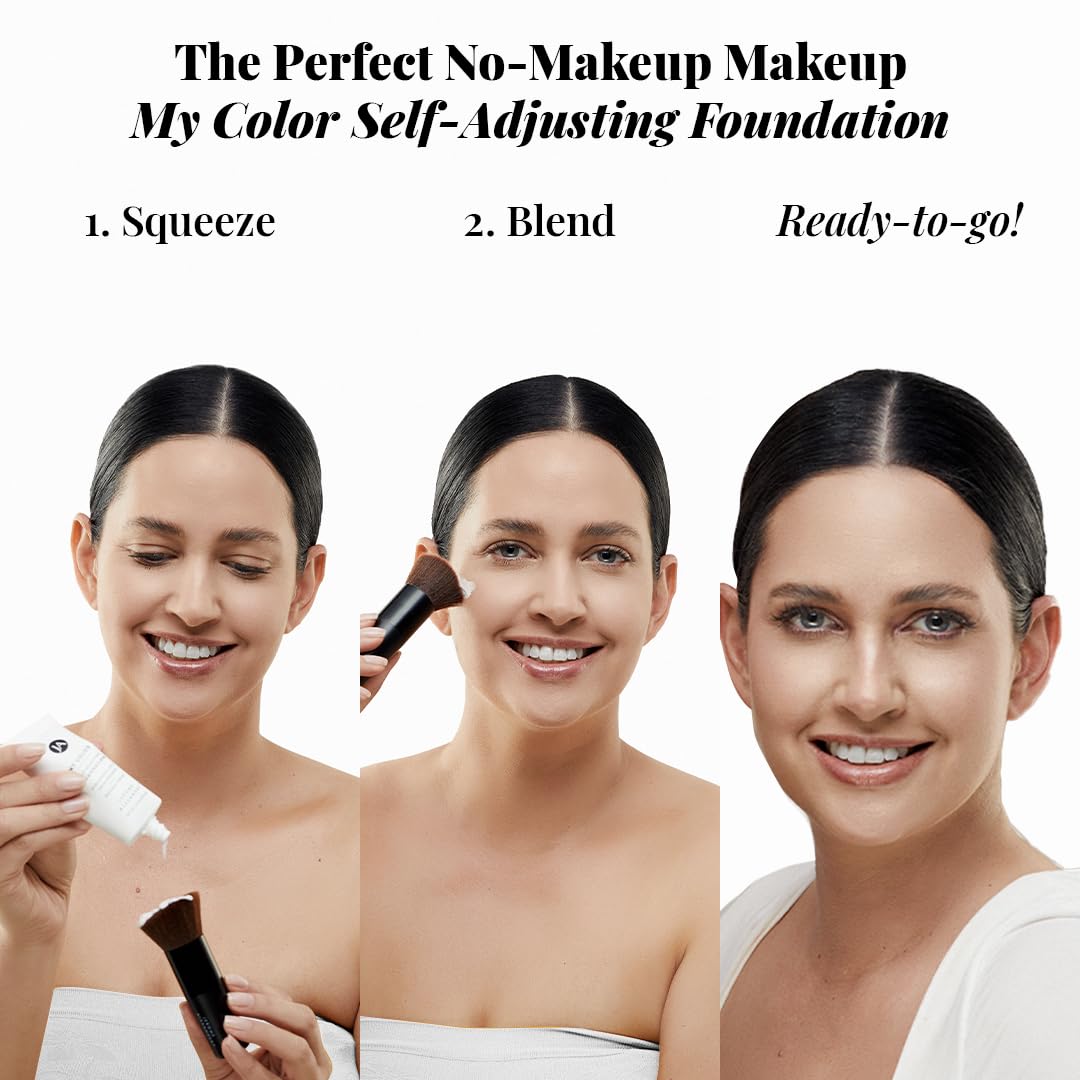 Jerome Alexander My Color 3PC Self-Adjusting Foundation | Full Coverage, Kabuki Brush & AirFinish Setting Spray (Medium)