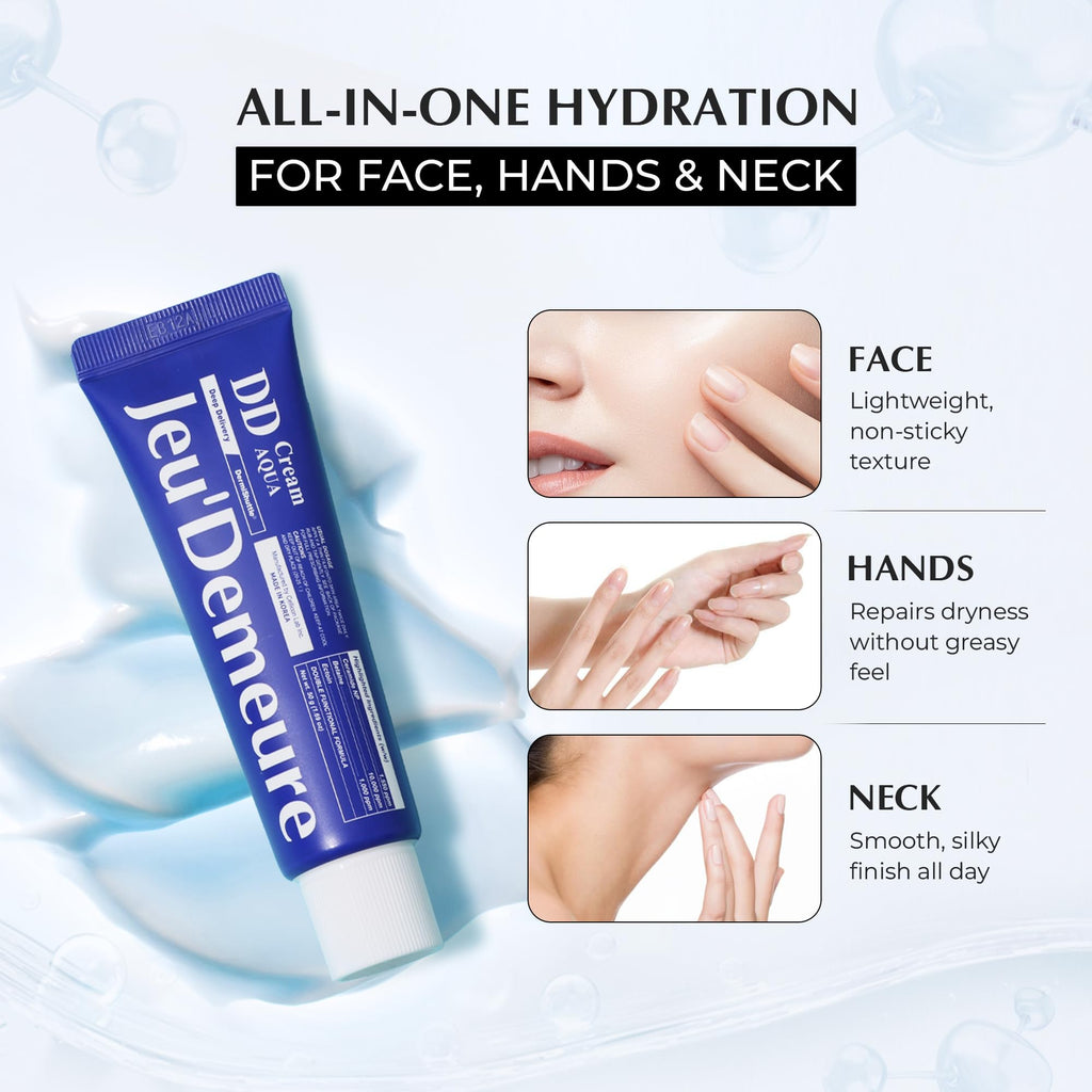 JEU'DEMEURE DermiShuttle DD Cream Aqua – Deep Hydration, Barrier Repair & Brightening for Face, Neck & Hands