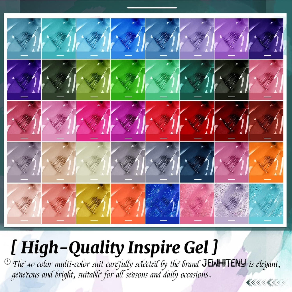 JEWHITENY 45-Pcs Gel Nail Polish Kit – Soak-Off Gel, 40 Colors + Base & Top Coats, Gift for Women