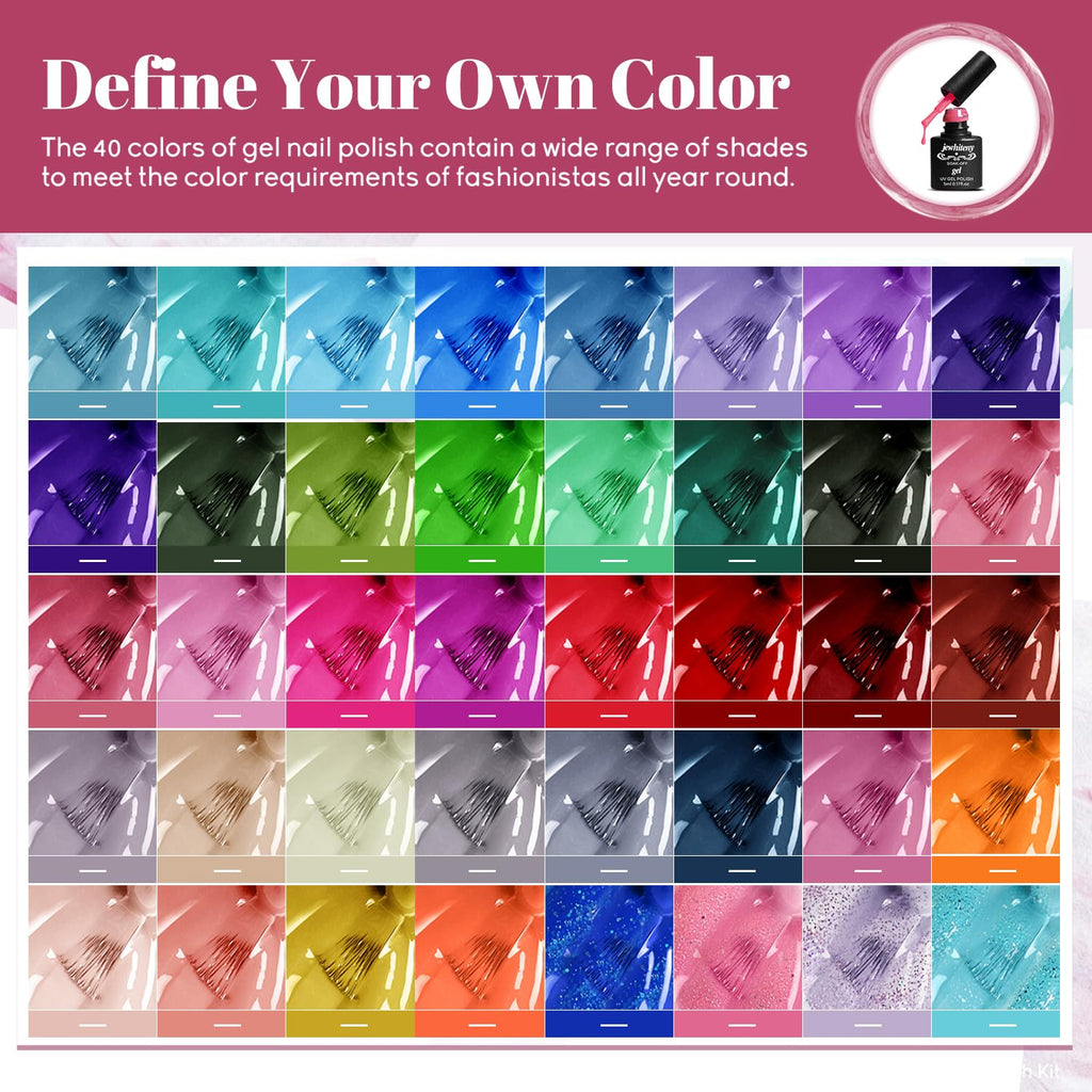 JEWHITENY 45PCS Gel Nail Kit with 48W UV LED Lamp – 40 Colors