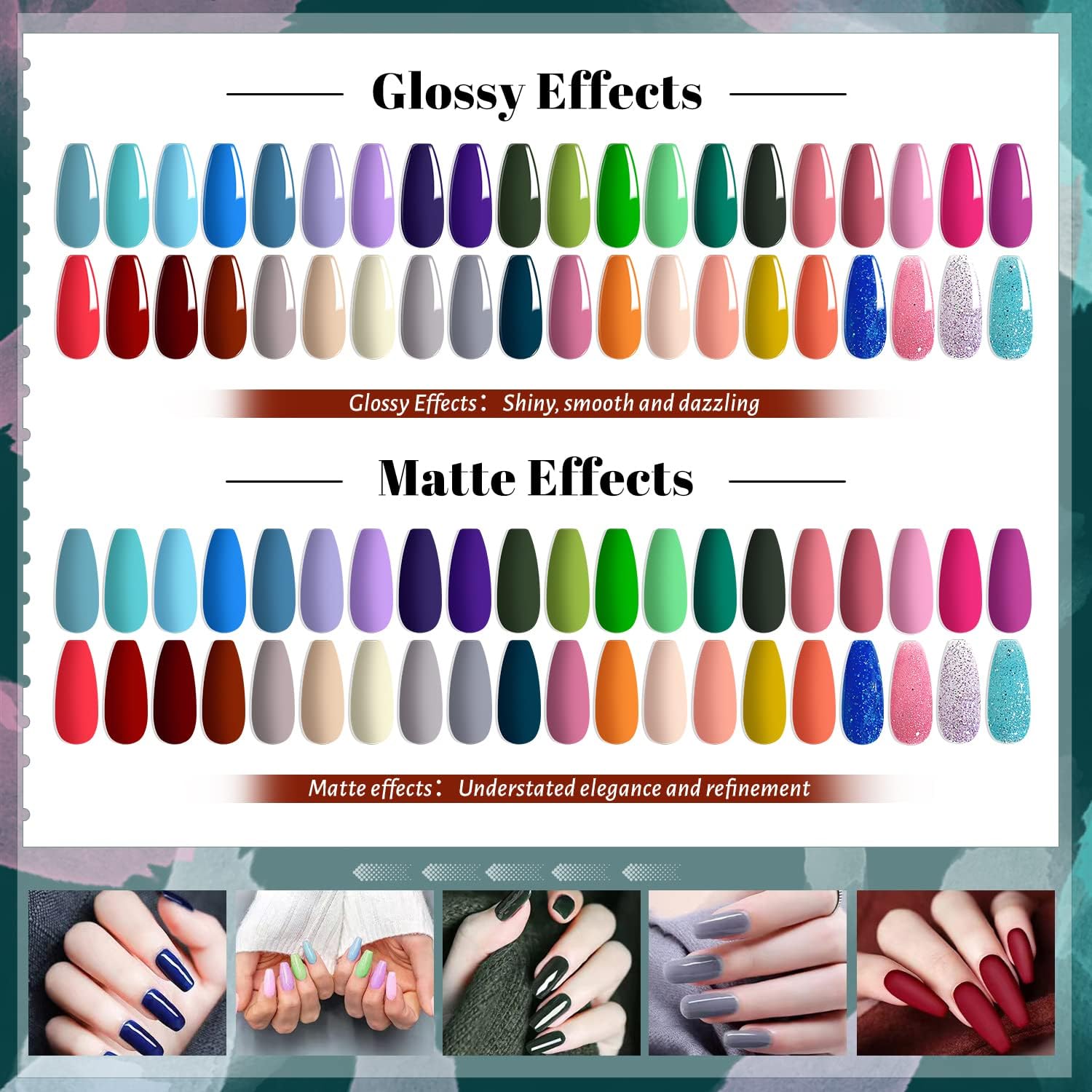 JEWHITENY 45-Pcs Gel Nail Polish Kit – Soak-Off Gel, 40 Colors + Base & Top Coats, Gift for Women