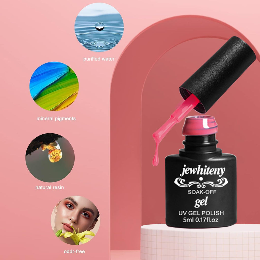 JEWHITENY 45PCS Gel Nail Polish Kit – 42 Colors (5ml) with Base & Top Coats (Soak-Off) Gift Set