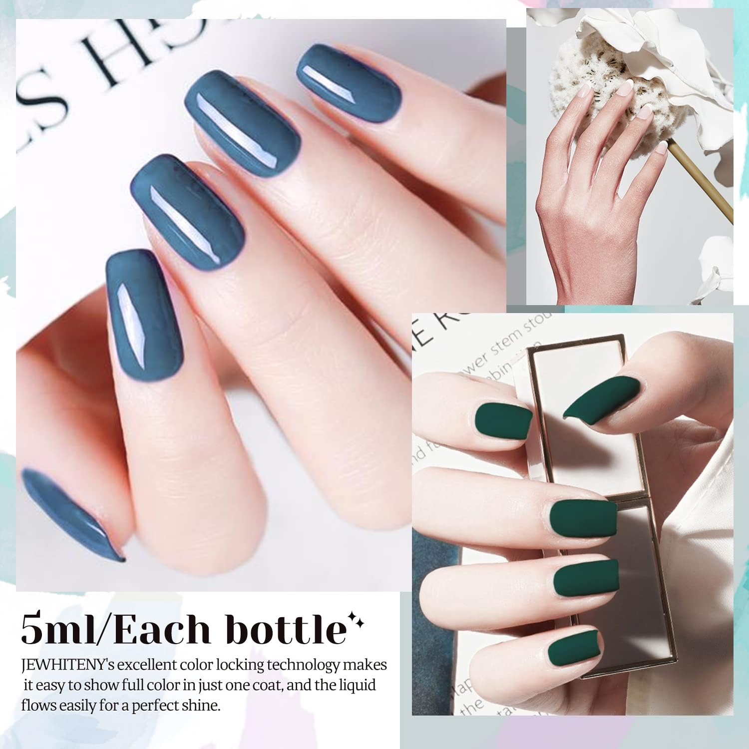 JEWHITENY 45-Pcs Gel Nail Polish Kit – Soak-Off Gel, 40 Colors + Base & Top Coats, Gift for Women