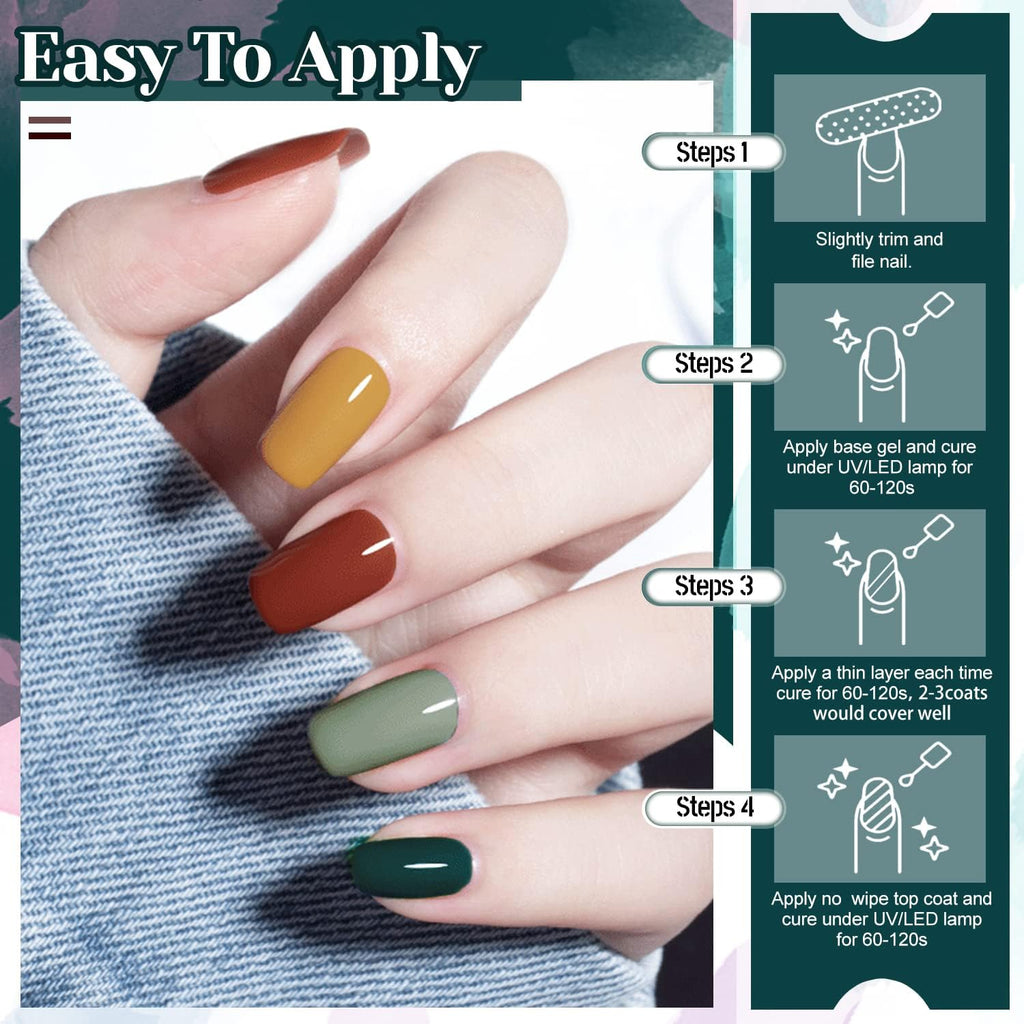 JEWHITENY 45-Pcs Gel Nail Polish Kit – Soak-Off Gel, 40 Colors + Base & Top Coats, Gift for Women