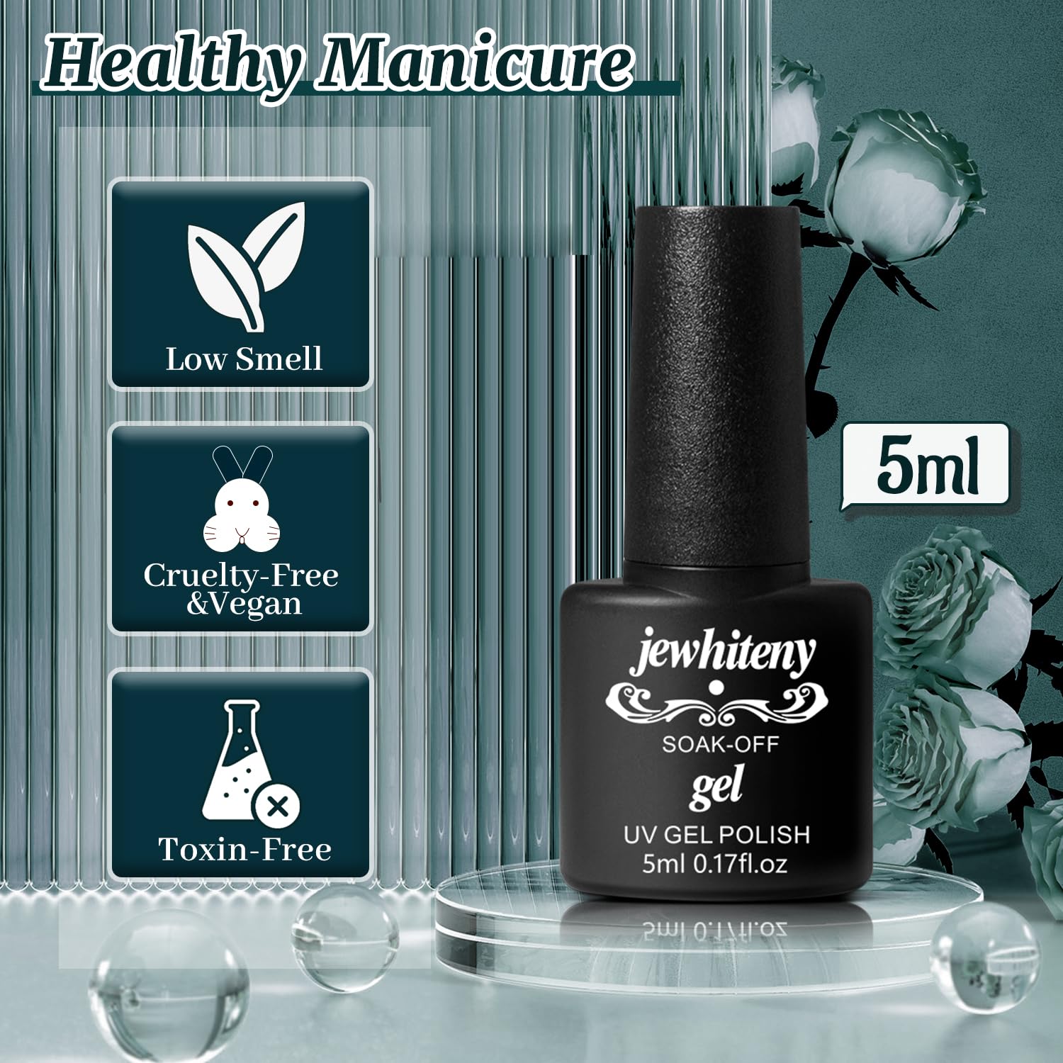 JEWHITENY 45-Pcs Gel Nail Polish Kit – Soak-Off Gel, 40 Colors + Base & Top Coats, Gift for Women