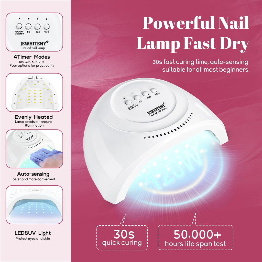 JEWHITENY 45PCS Gel Nail Kit with 48W UV LED Lamp – 40 Colors
