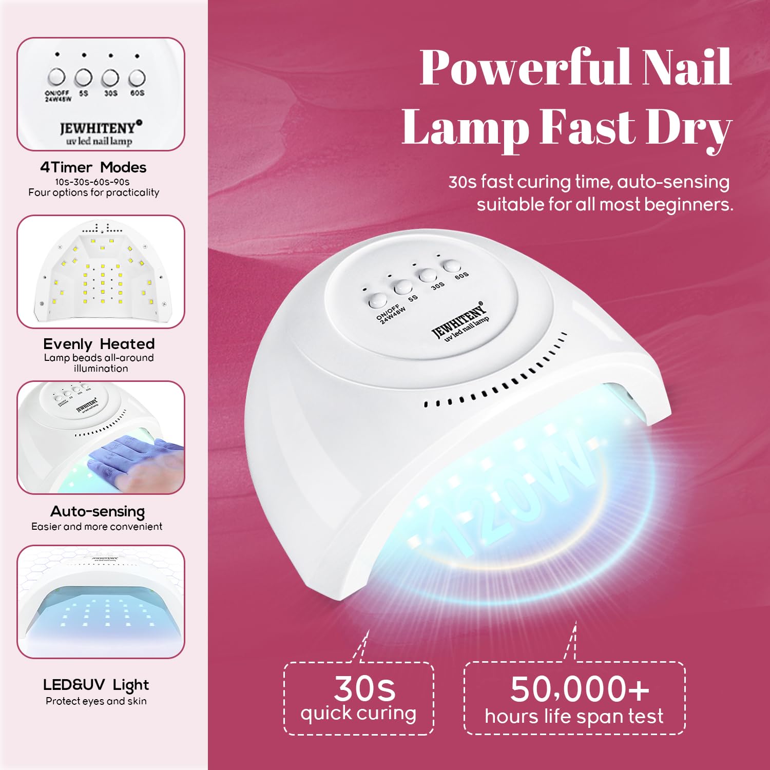 JEWHITENY 45PCS Gel Nail Kit with 48W UV LED Lamp – 40 Colors