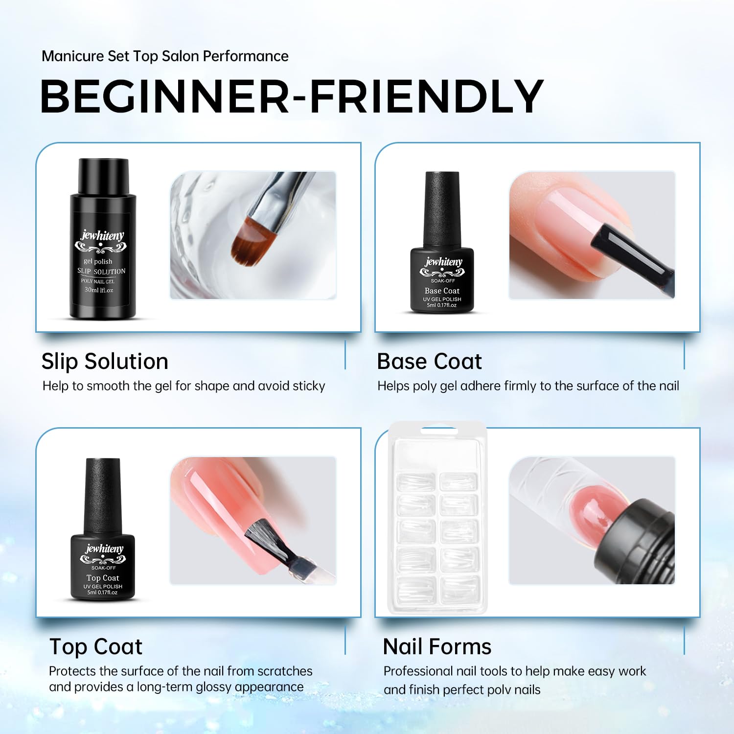 JEWHITENY Poly Nail Gel Kit – 14 Colors, 48W UV/LED Lamp, All-in-One DIY Gel Nails at Home
