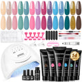 JEWHITENY Poly Gel Nail Kit – 14 Colors, 48W UV Lamp, Base & Top Coats, All-in-One Starter Kit