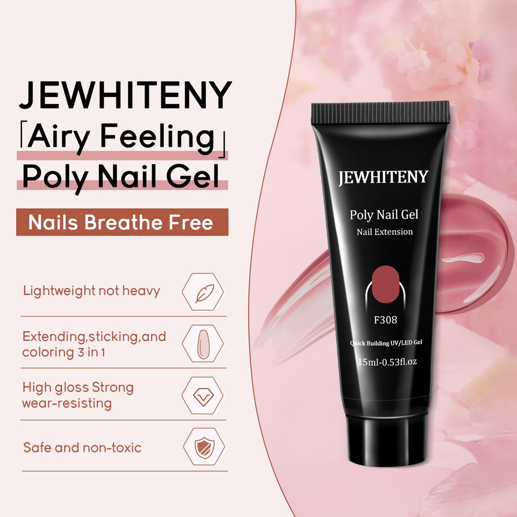 JEWHITENY 14-Color Poly Gel Nail Kit with UV Lamp – All-In-One Starter Kit