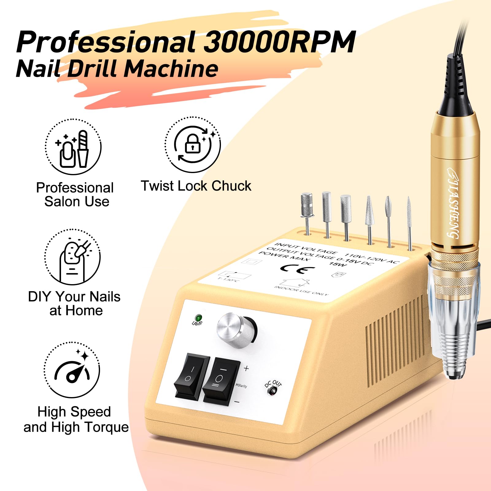 Jiasheng Electric Nail Drill — 30000 RPM Professional Nail Drill Machine for Acrylic Nails, Manicure & Pedicure Kit
