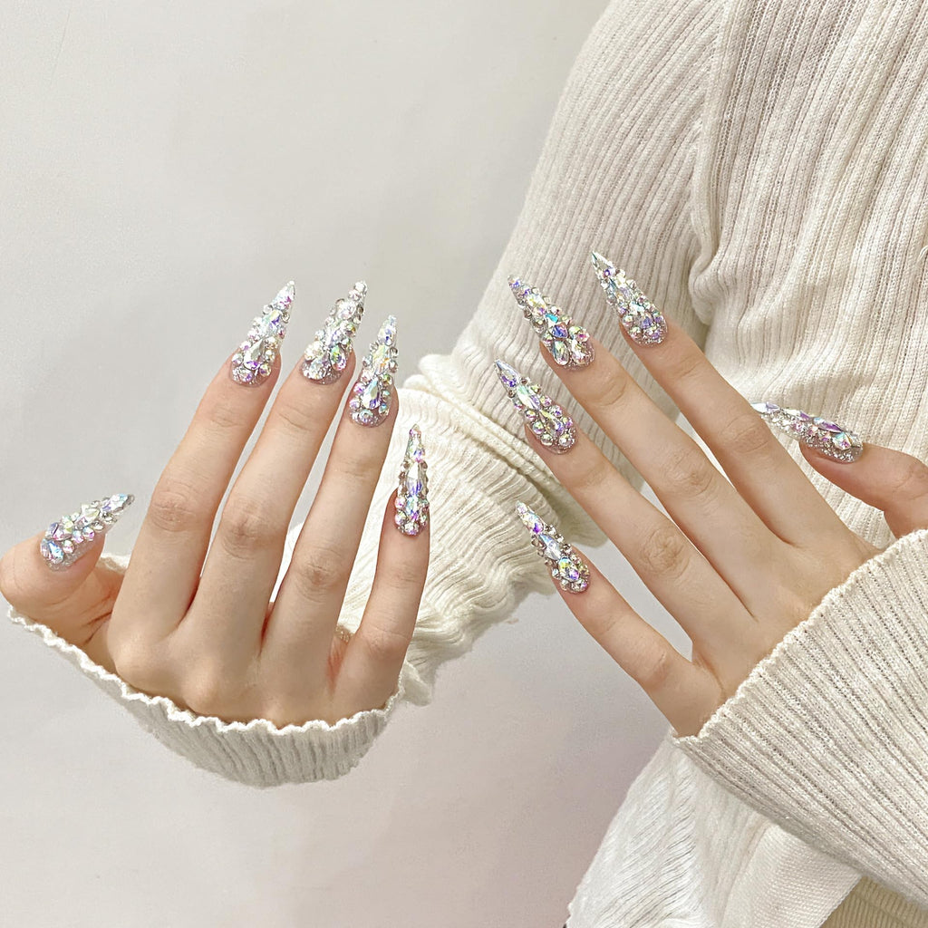JIEADJIE Press On Nails – 100% Handmade Nail Art, Luxury Laser Illusion (Small)