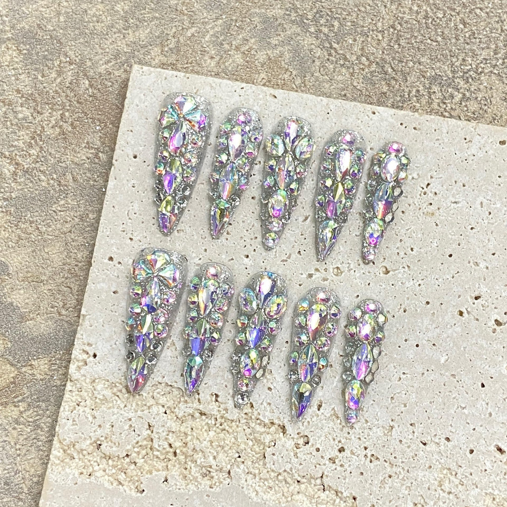JIEADJIE Press On Nails – 100% Handmade Nail Art, Luxury Laser Illusion (Small)