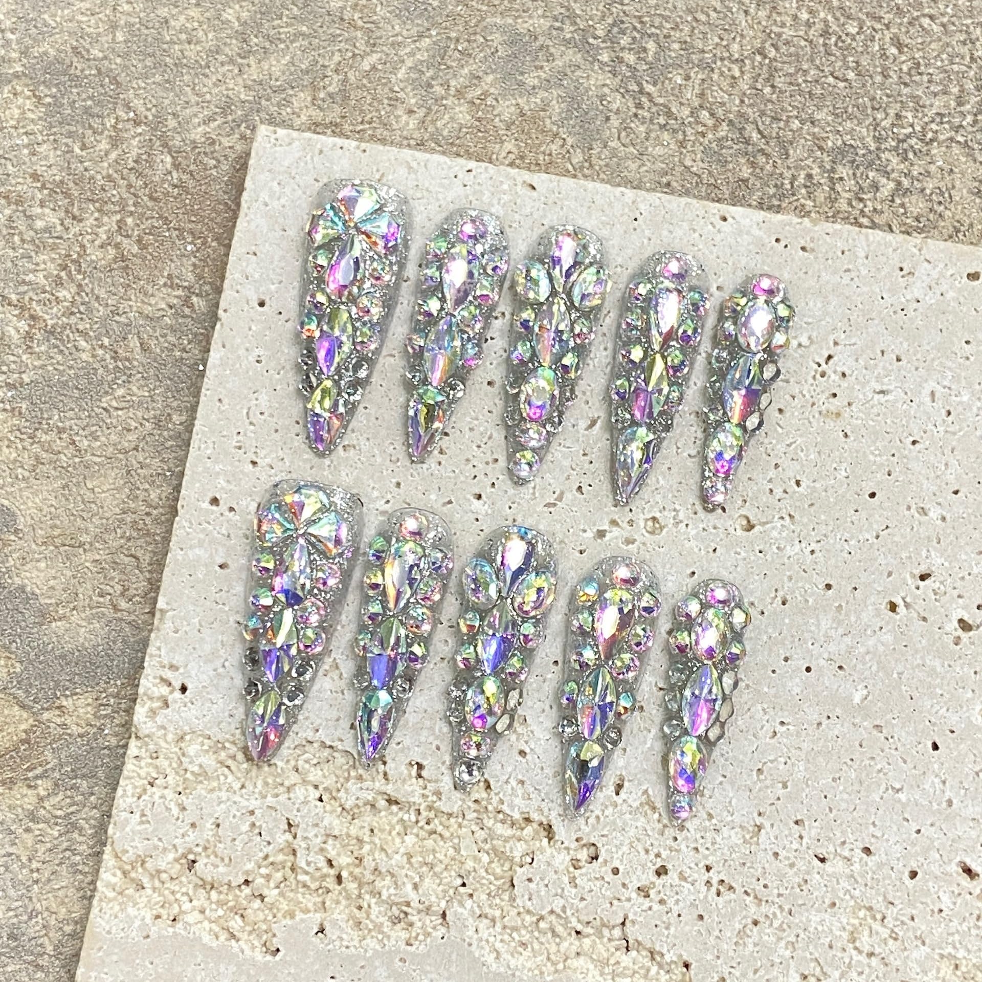 JIEADJIE Press On Nails – 100% Handmade Nail Art, Luxury Laser Illusion (Small)
