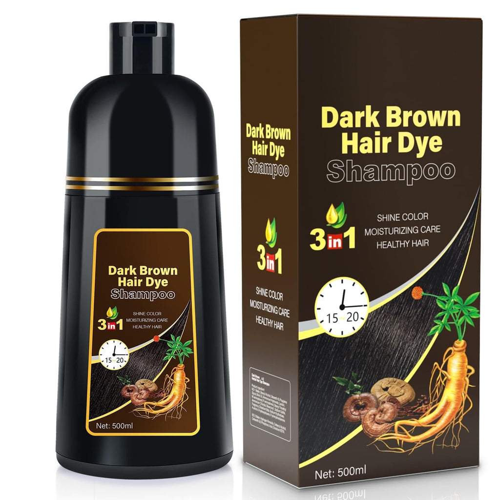 JIESSIA Dark Brown Hair Dye Shampoo 3-in-1 for Gray Hair Coverage | 16.9 fl oz