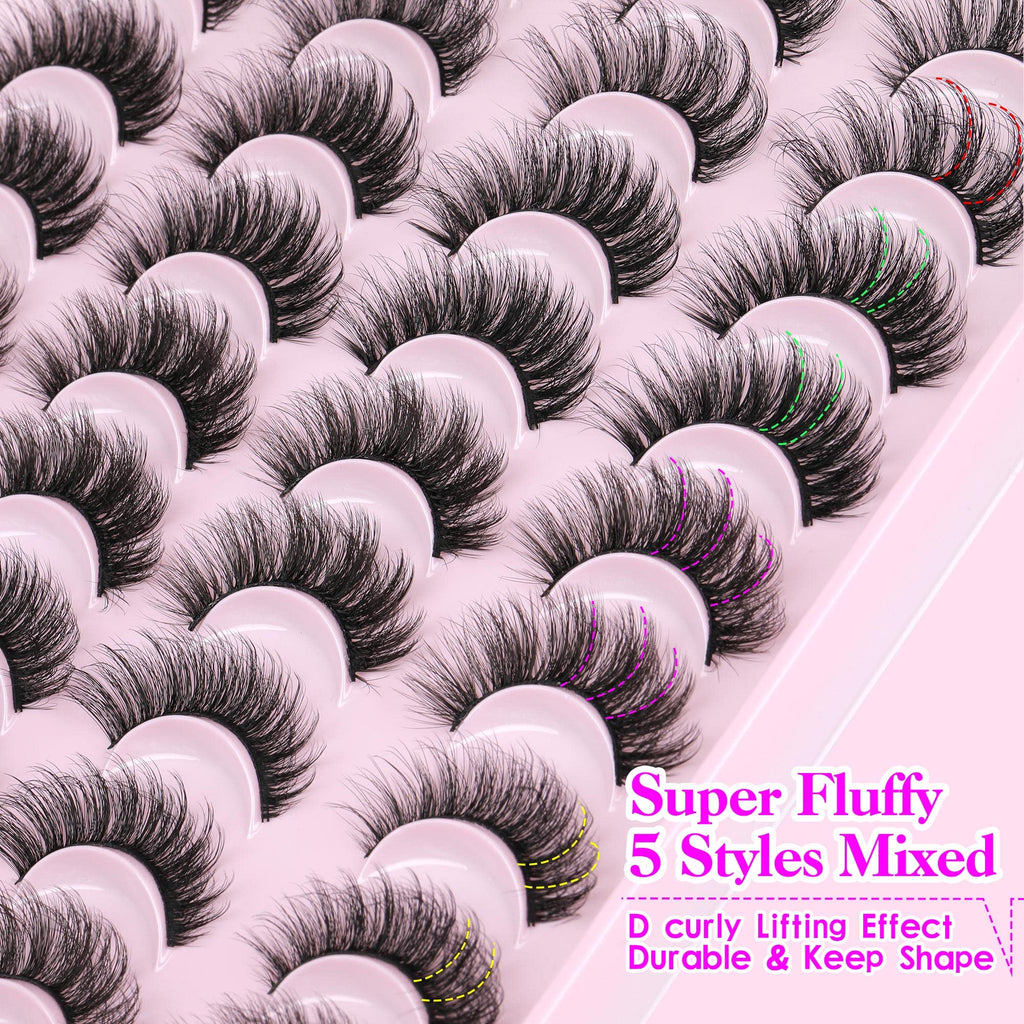 JIMIRE False Eyelashes – Natural Fluffy Wispy 5D 14–18mm (20 Pairs)