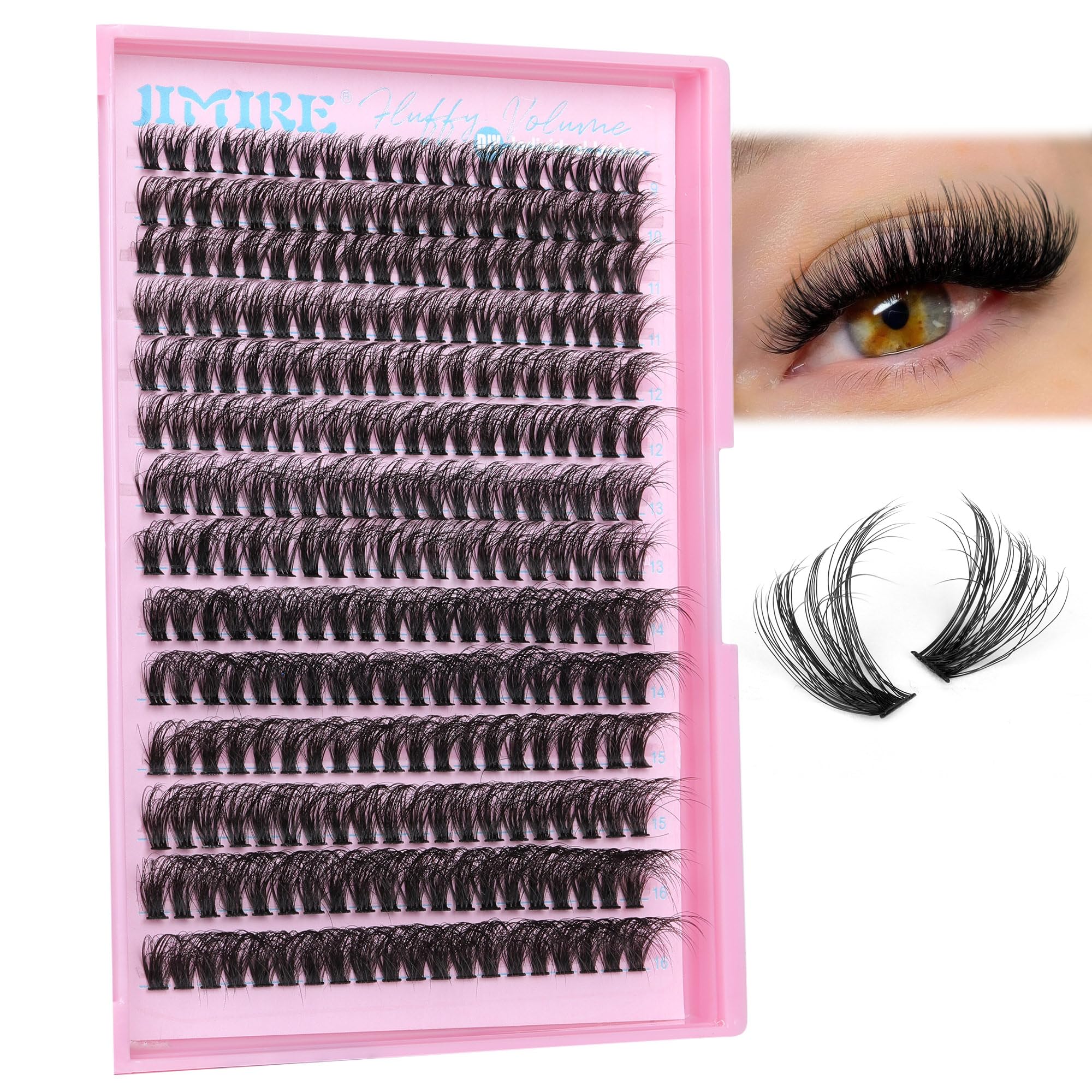 JIMIRE Fluffy Lash Clusters — 50D D Curl Volume Lashes, 9–16mm, 280Pcs, Beginner Friendly