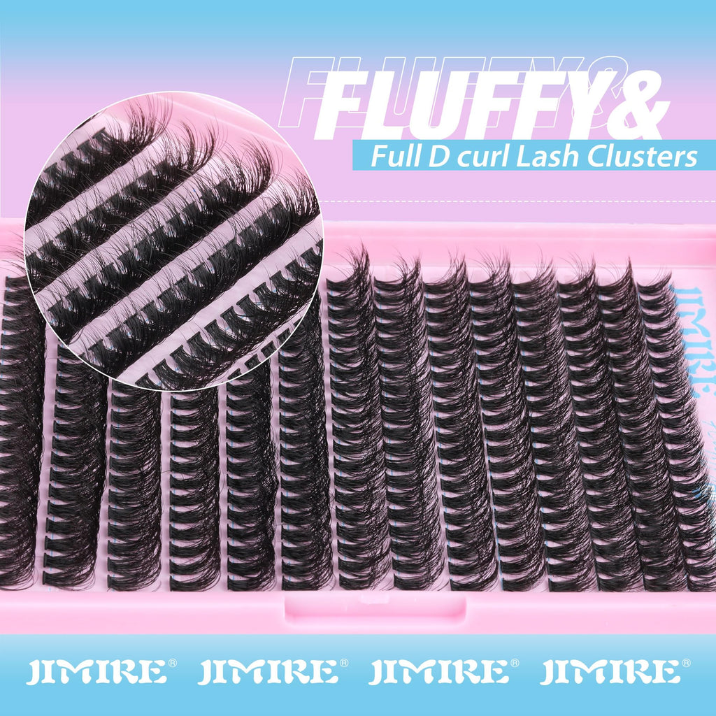 JIMIRE Fluffy Lash Clusters — 50D D Curl Volume Lashes, 9–16mm, 280Pcs, Beginner Friendly