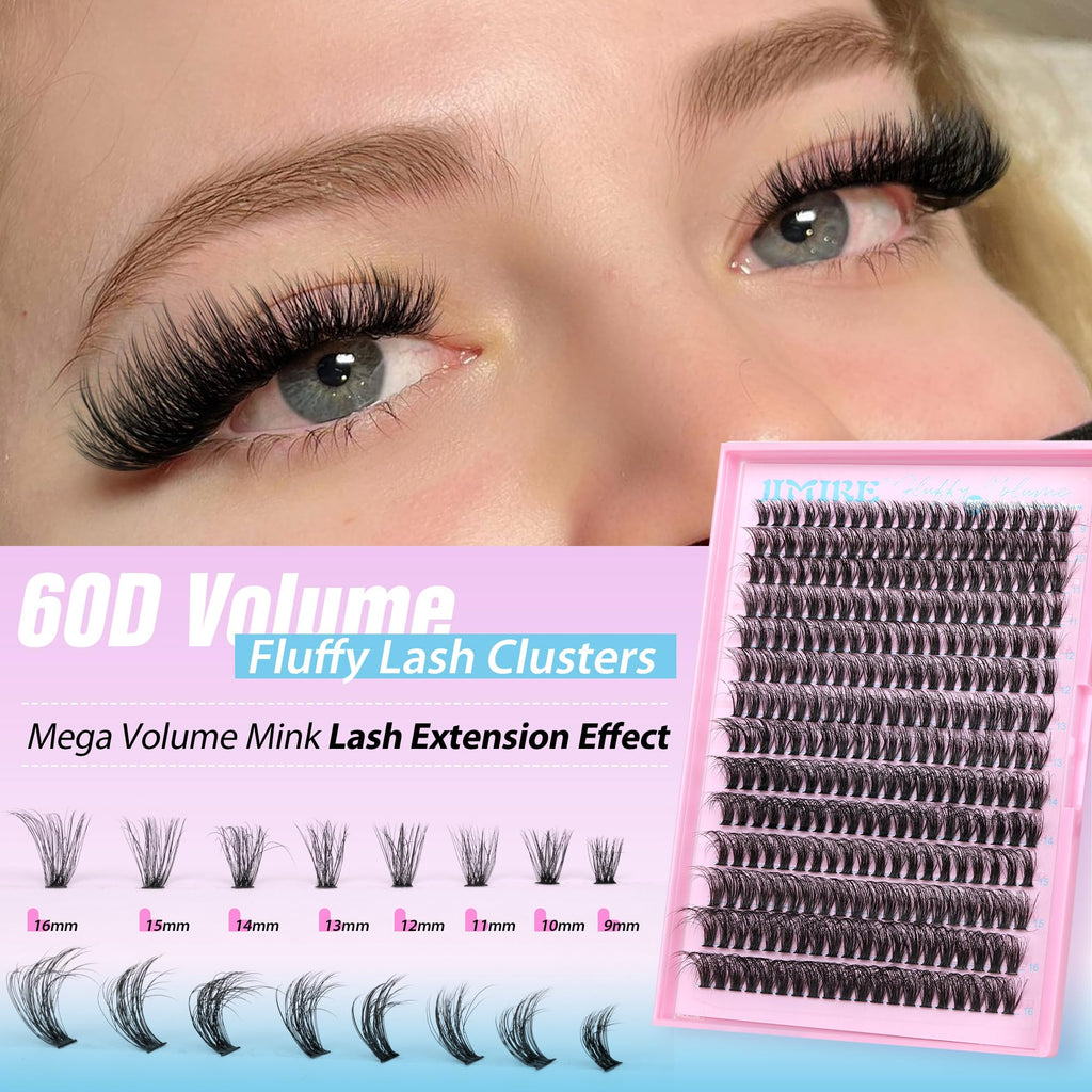 JIMIRE Fluffy Lash Clusters — 50D D Curl Volume Lashes, 9–16mm, 280Pcs, Beginner Friendly