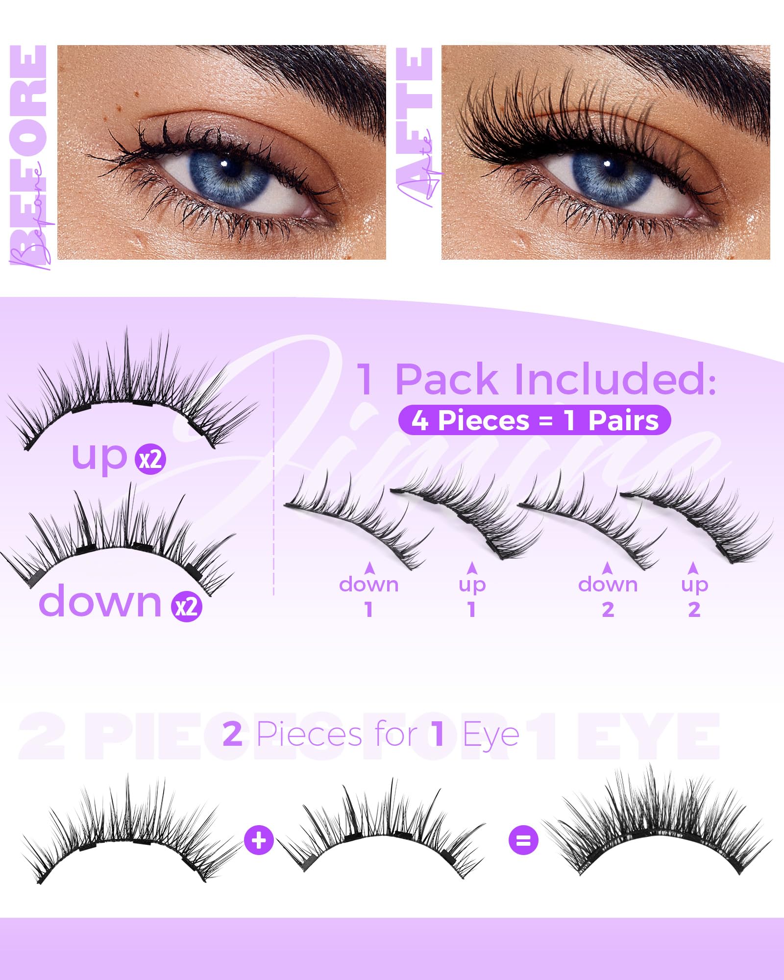 Jimire Cat Eye Magnetic Eyelashes – Natural Look, Reusable with Applicator