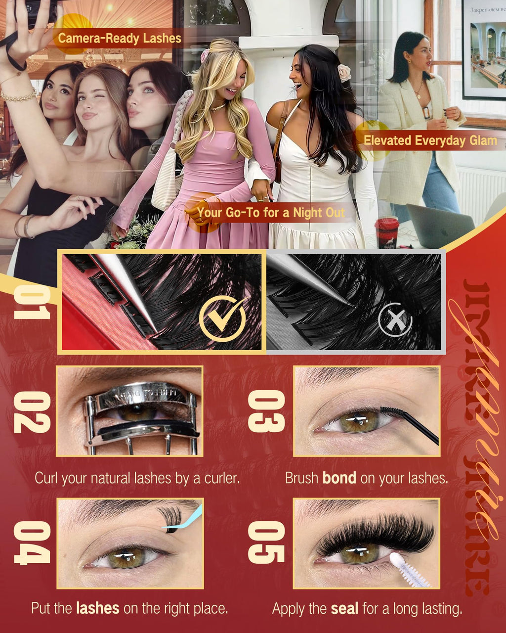 JIMIRE Fluffy Lash Clusters Kit 200D D-Curl – DIY Lash Extensions (10-18mm) with Bond & Seal