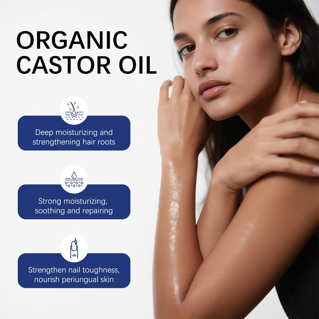 JISKG 2 Pcs Organic Castor Oil with Rose Quartz Roller – Hexane-Free, Cold-Pressed