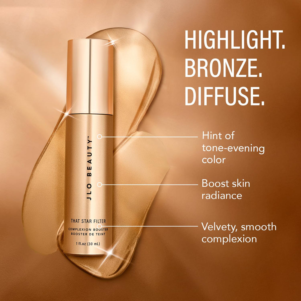 JLO BEAUTY Complexion Booster: Pink Champagne Highlighter & Bronzer – Lightweight Vitamin E Primer