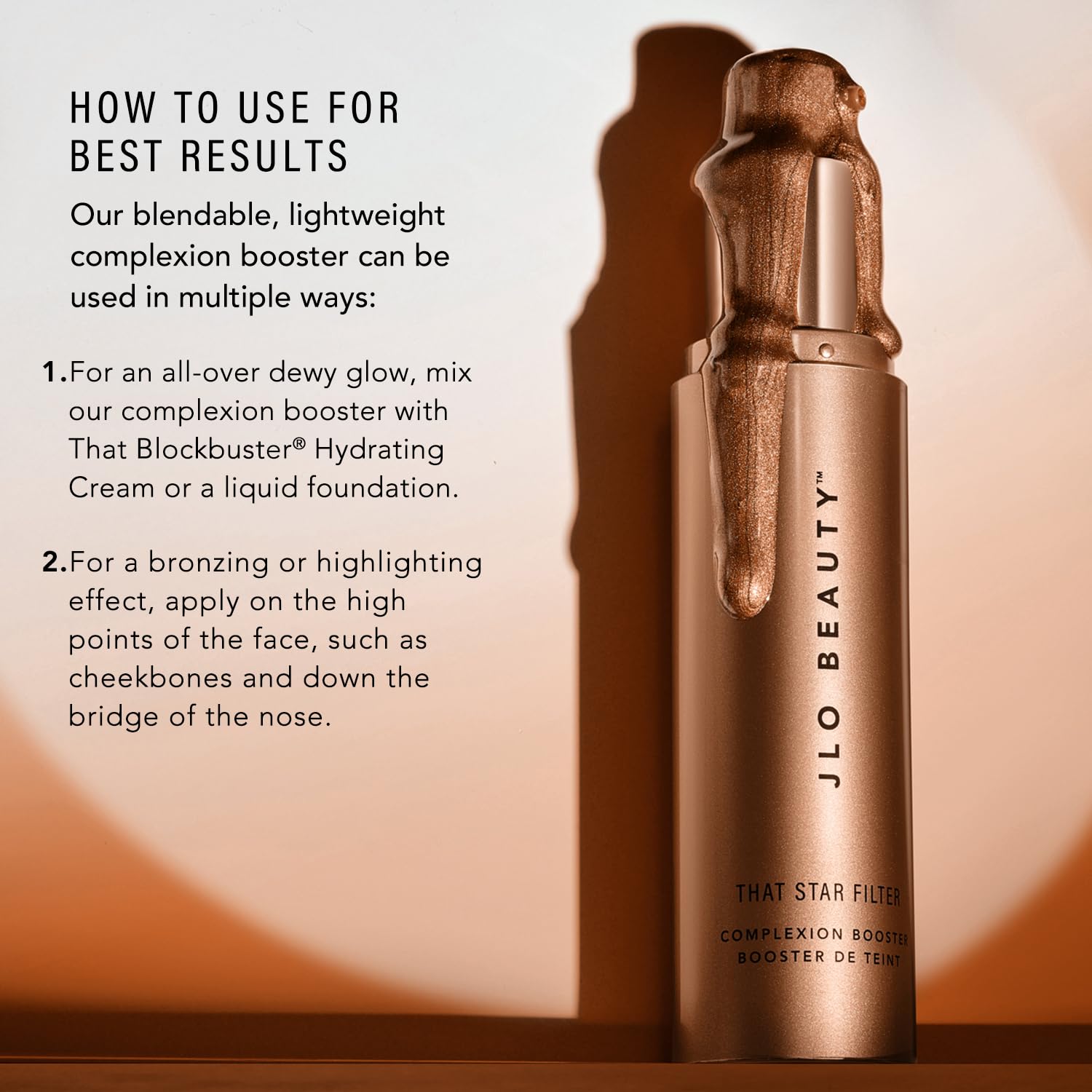 JLO BEAUTY Complexion Booster: Pink Champagne Highlighter & Bronzer – Lightweight Vitamin E Primer