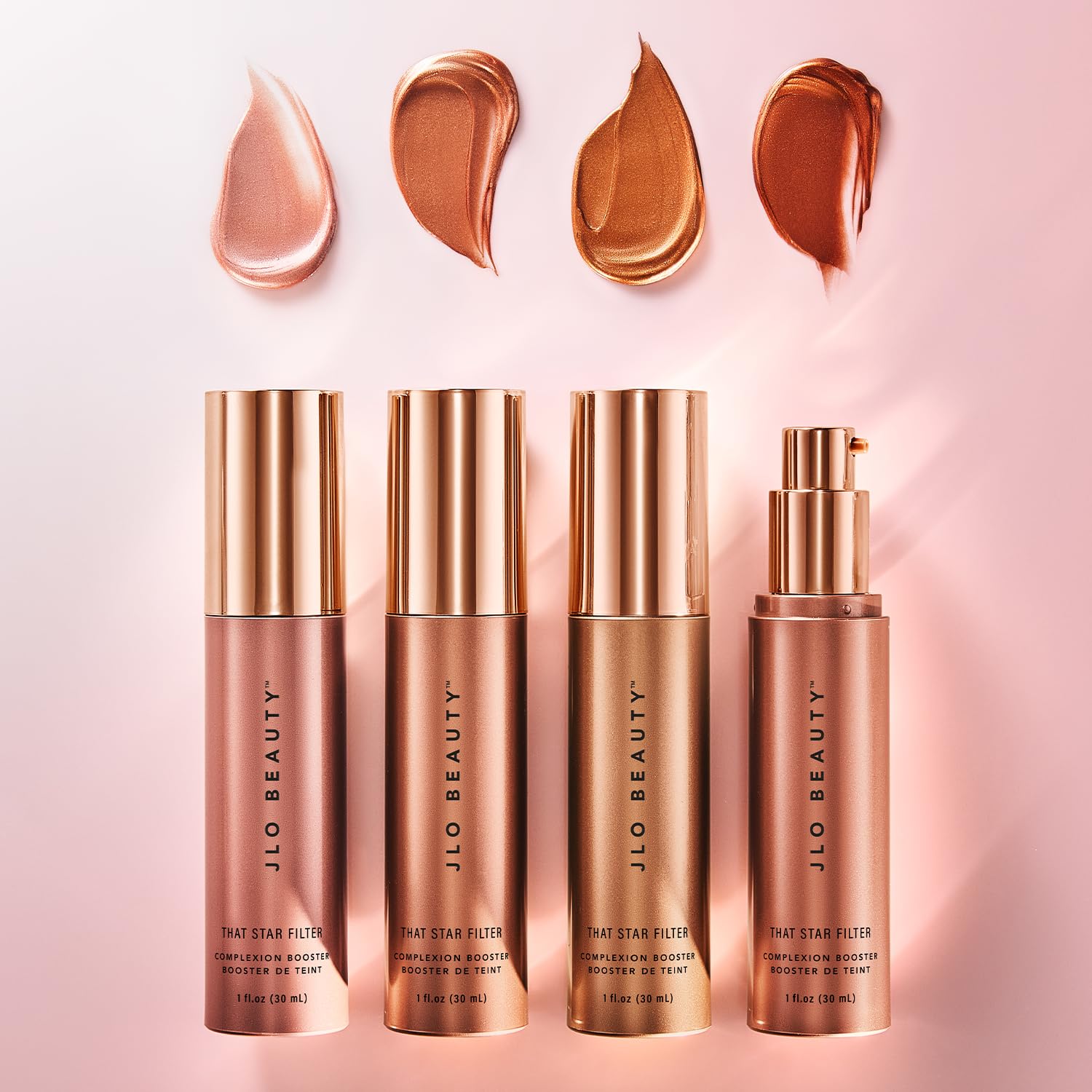 JLO BEAUTY Complexion Booster: Pink Champagne Highlighter & Bronzer – Lightweight Vitamin E Primer