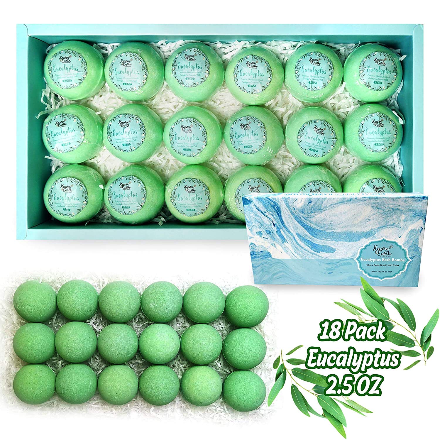 Joanne Arden Organics Bath Bomb Gift Set for Men – 18 Spearmint Eucalyptus for Sore Muscles