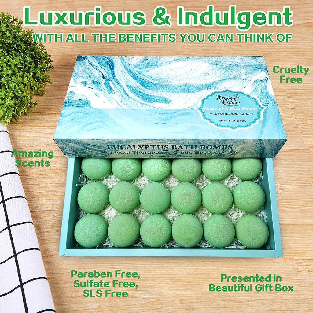 Joanne Arden Organics Bath Bomb Gift Set for Men – 18 Spearmint Eucalyptus for Sore Muscles