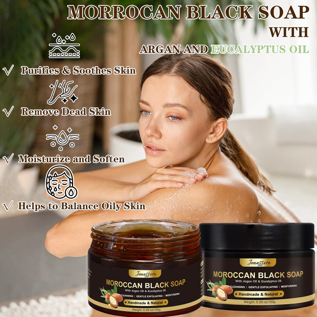 Joanssore Moroccan Black Soap Hammam — 2 Pack with Exfoliating Glove