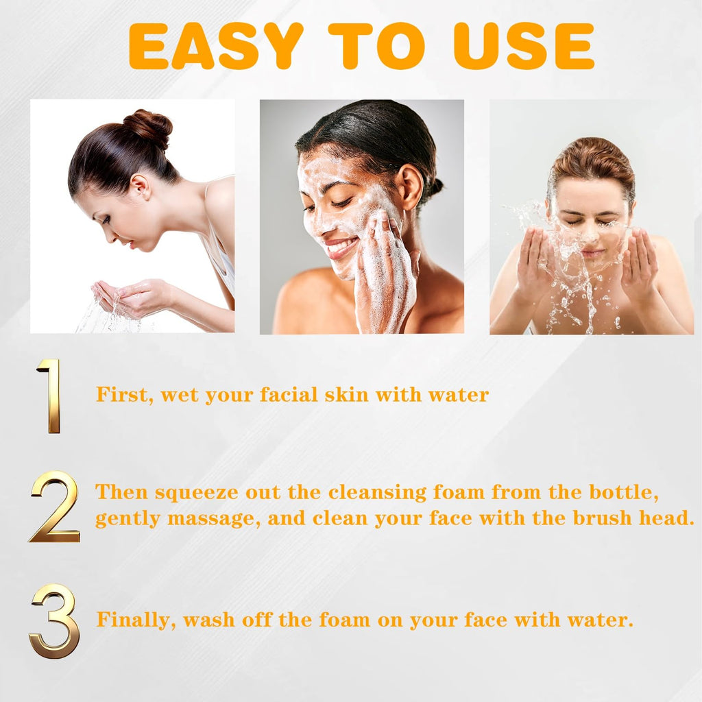 Joanssore 2 Pack Turmeric Lemon Face Wash with Brush – Foaming Cleanser, Vitamin C, Coconut Oil, 150g x2