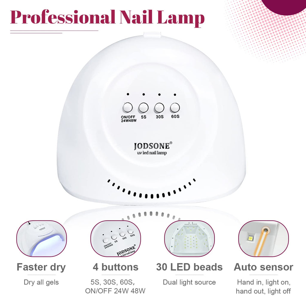 JODSONE 36-Piece Gel Nail Polish Starter Kit with UV LED Lamp – 32 Colors, Base/Top Coats & Tools