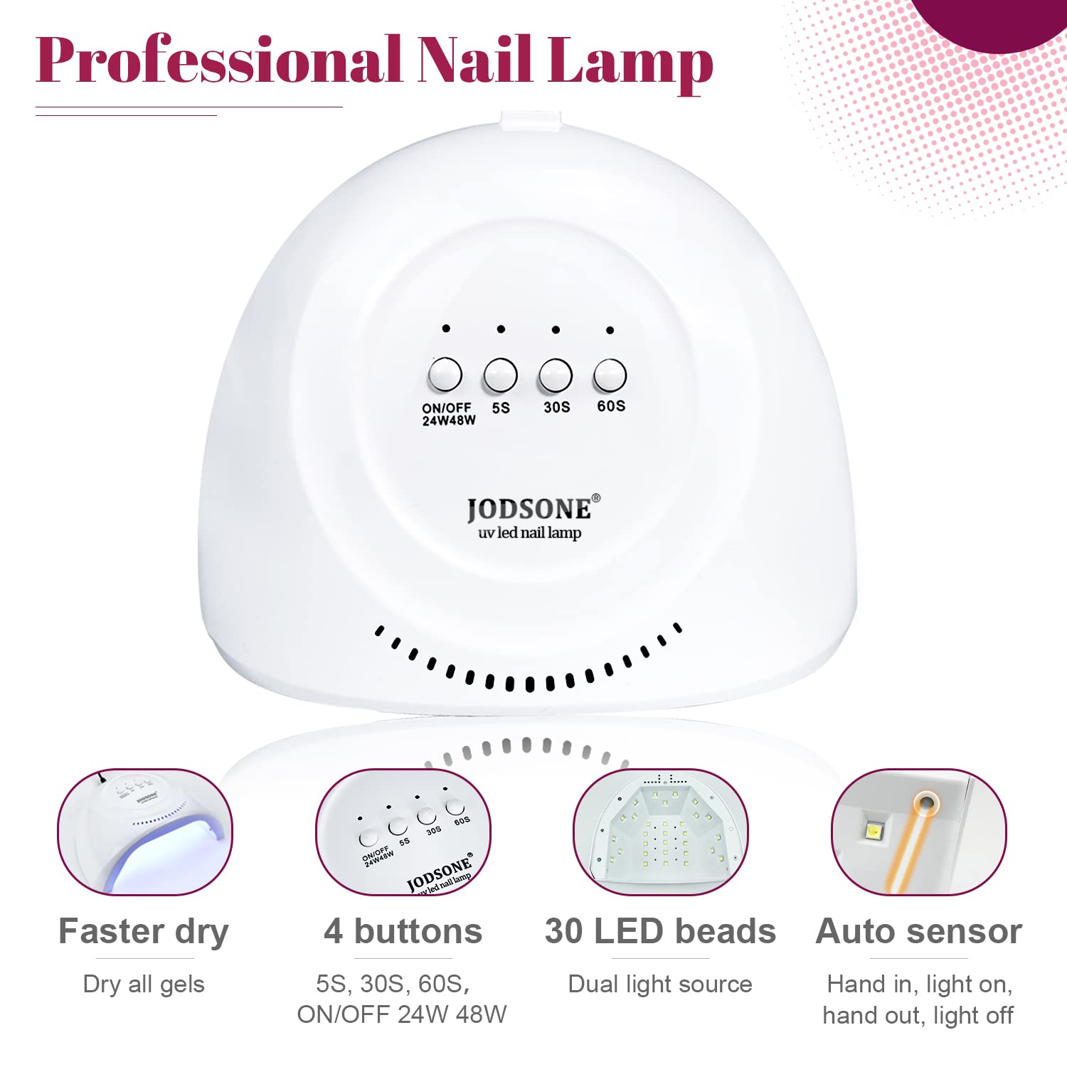 JODSONE 36-Piece Gel Nail Polish Starter Kit with UV LED Lamp – 32 Colors, Base/Top Coats & Tools