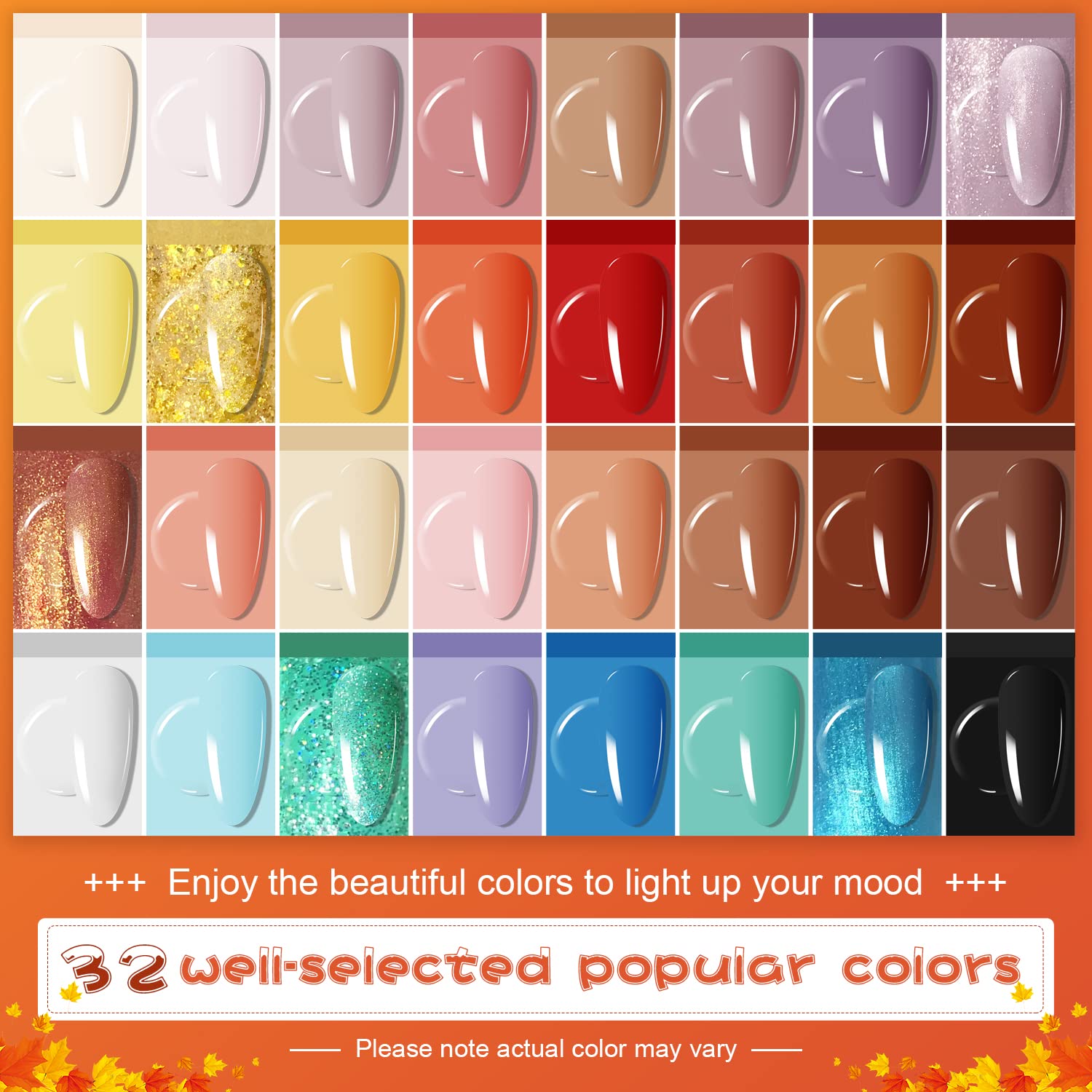JODSONE 36-Pcs Gel Nail Polish Kit with UV Light – 32 Colors + Base & Top Coats