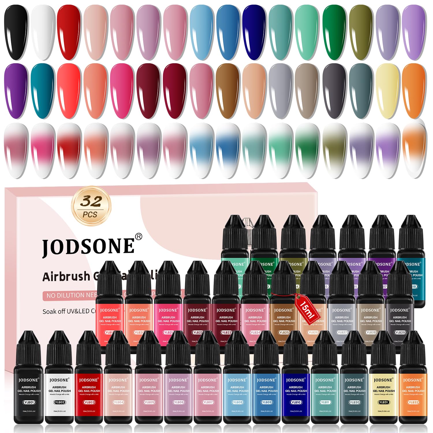 JODSONE 32 Colors Airbrush Gel Nail Polish – No Dilution, Strong Coverage for At-Home Nail Art