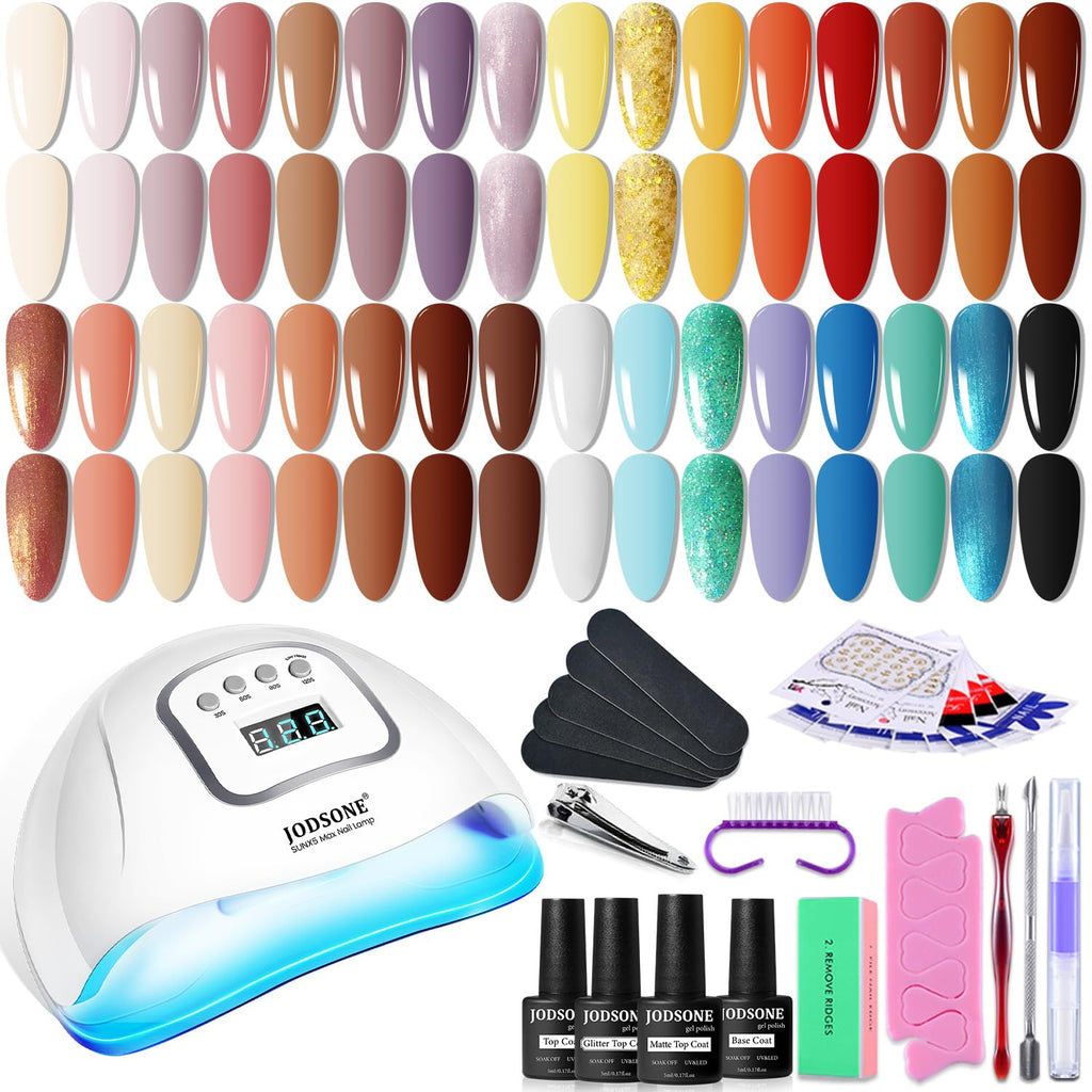 JODSONE 36-Pcs Gel Nail Polish Kit with UV Light – 32 Colors + Base & Top Coats