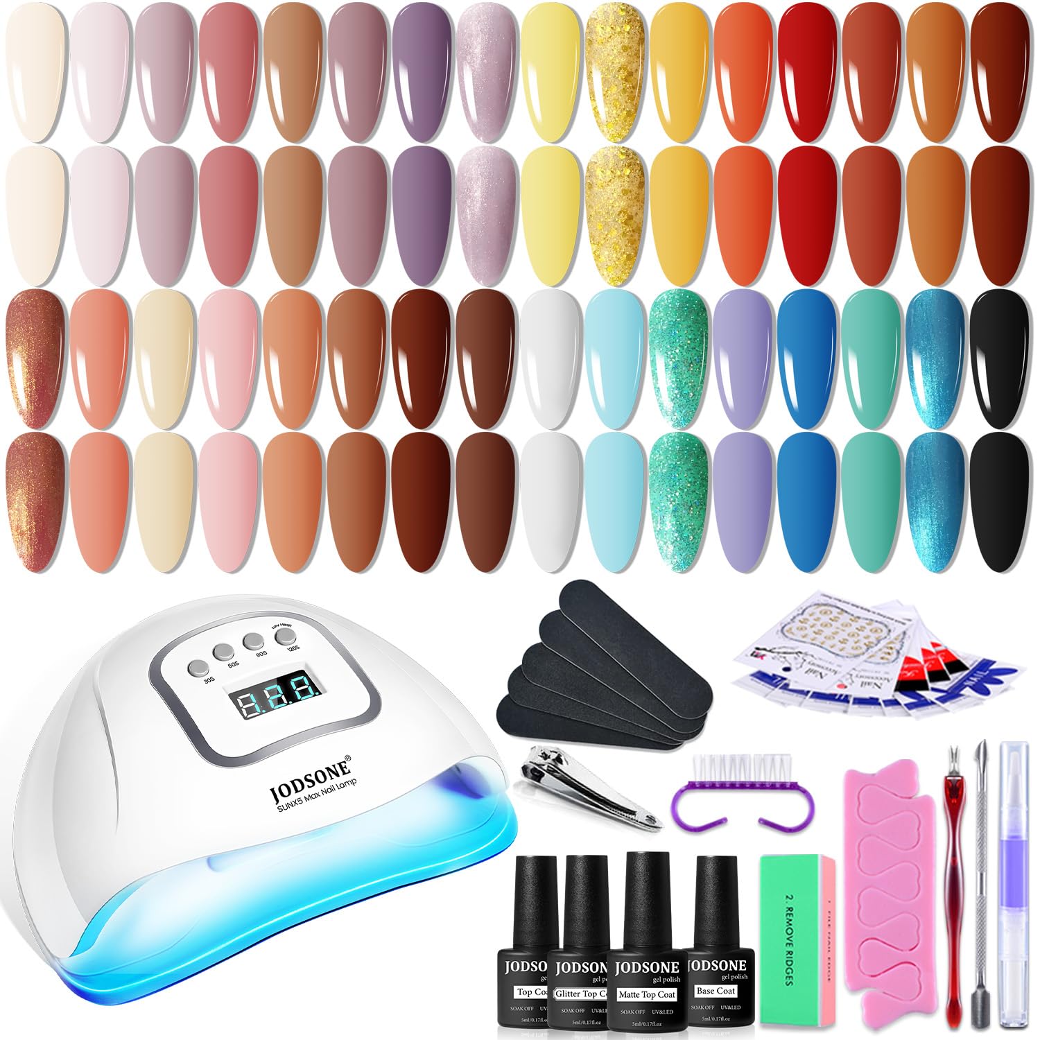 JODSONE 36-Pcs Gel Nail Polish Kit with UV Light – 32 Colors + Base & Top Coats