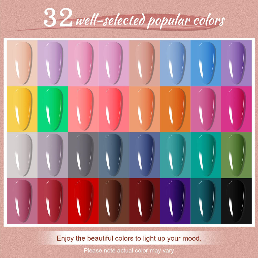 JODSONE Gel Nail Polish Kit with UV LED Lamp – 32 Colors for DIY Manicures