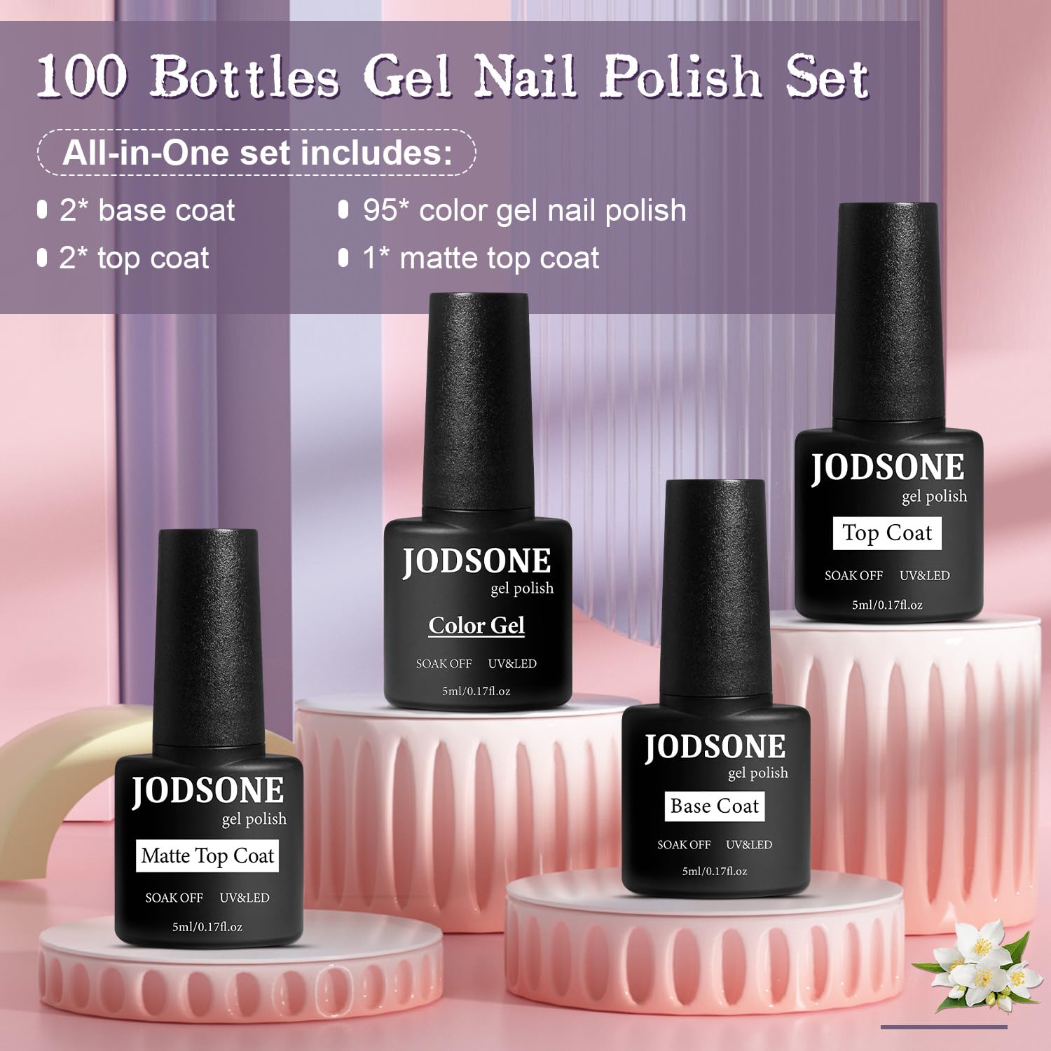 JODSONE Gel Nail Polish Starter Set – 100-Piece Multi-Color Collection for Home or Salon