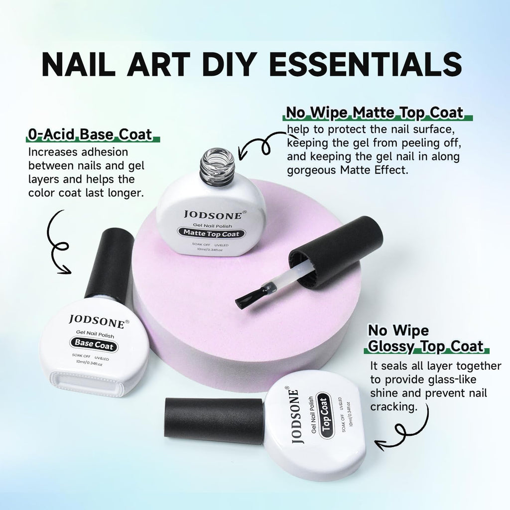 JODSONE Gel Nail Polish – 20-Color Set with Base Coat and Glossy/Matte Top Coats (23 x 10ml) – Pro Nail Kit