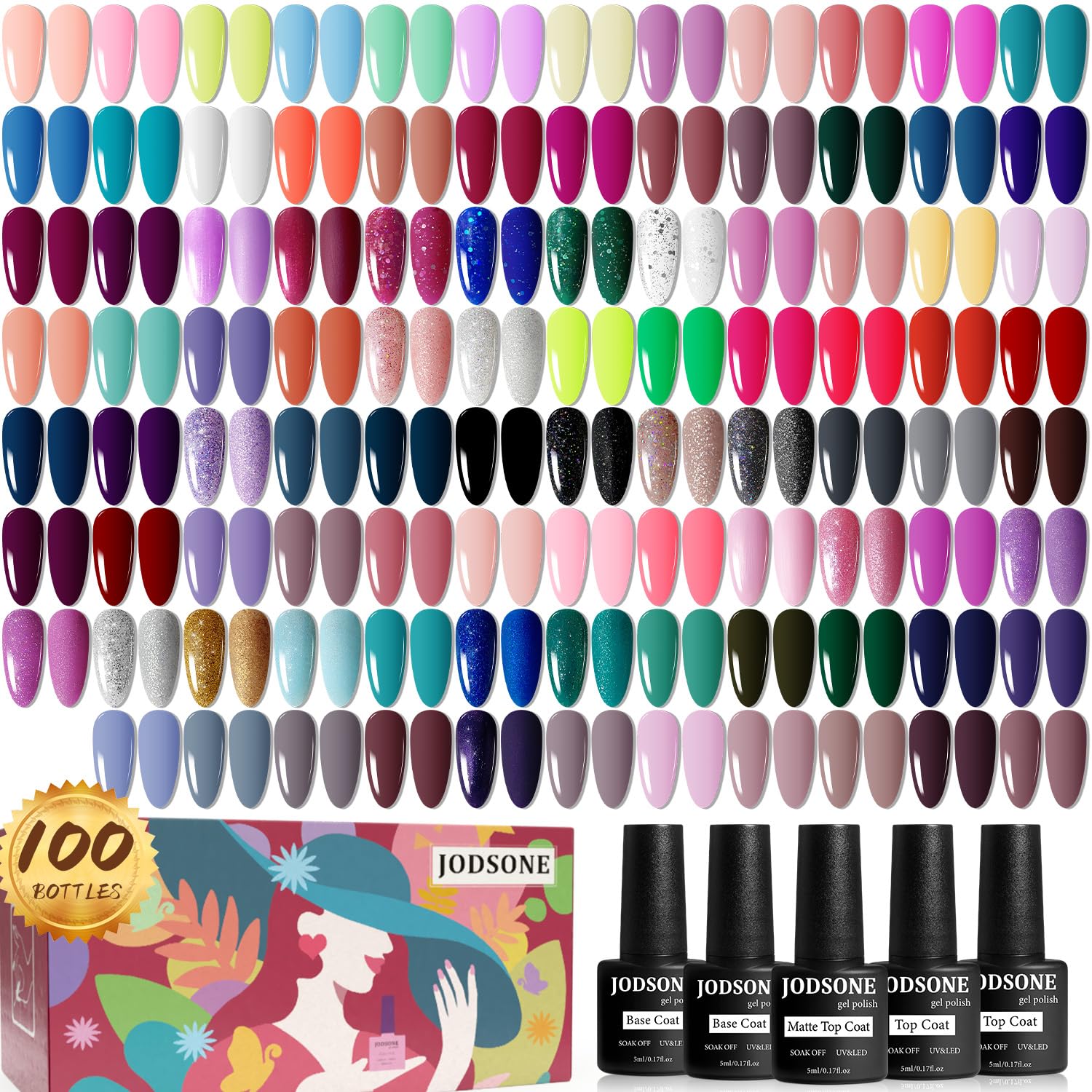 JODSONE Gel Nail Polish Starter Set – 100-Piece Multi-Color Collection for Home or Salon