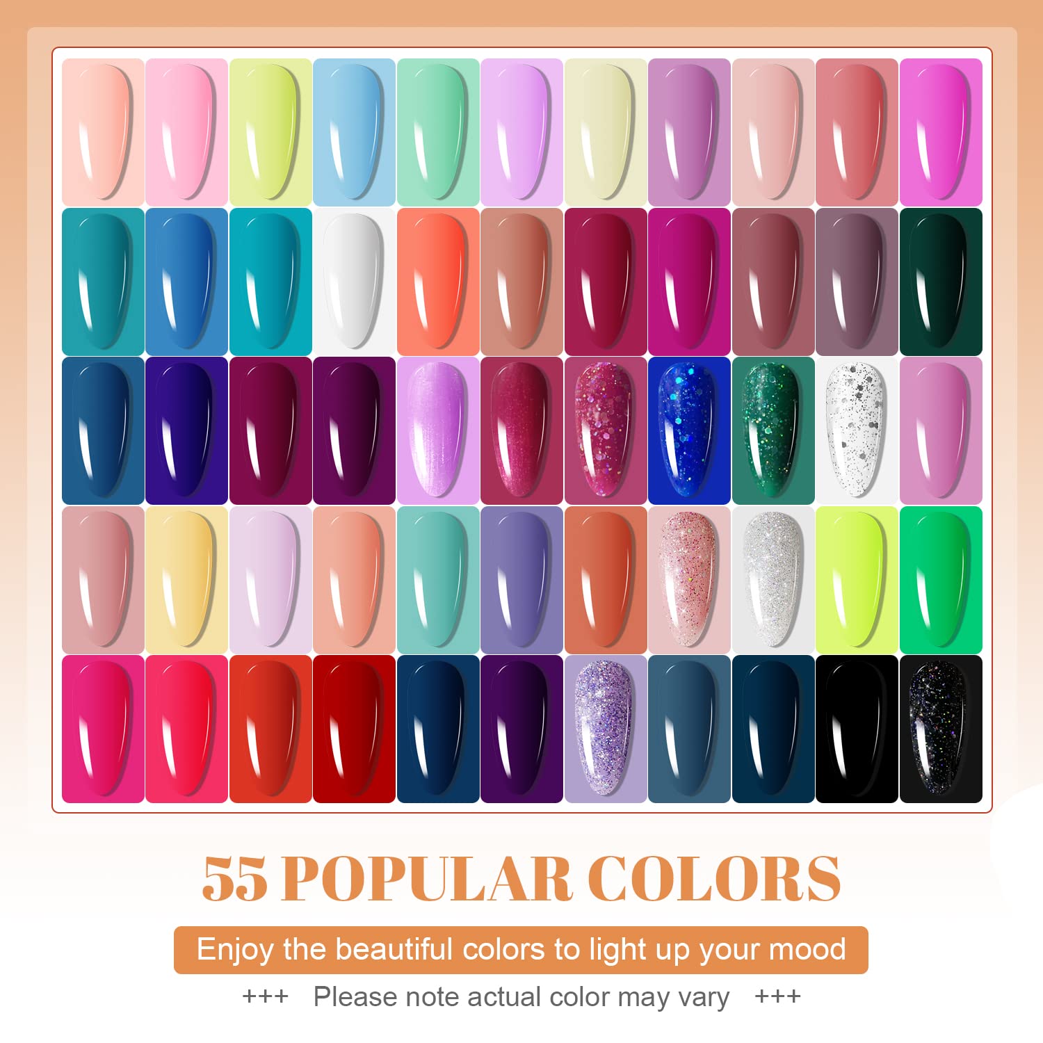JODSONE 60-Pcs Gel Nail Polish Starter Kit – 55 Colors + Base & Top Coats
